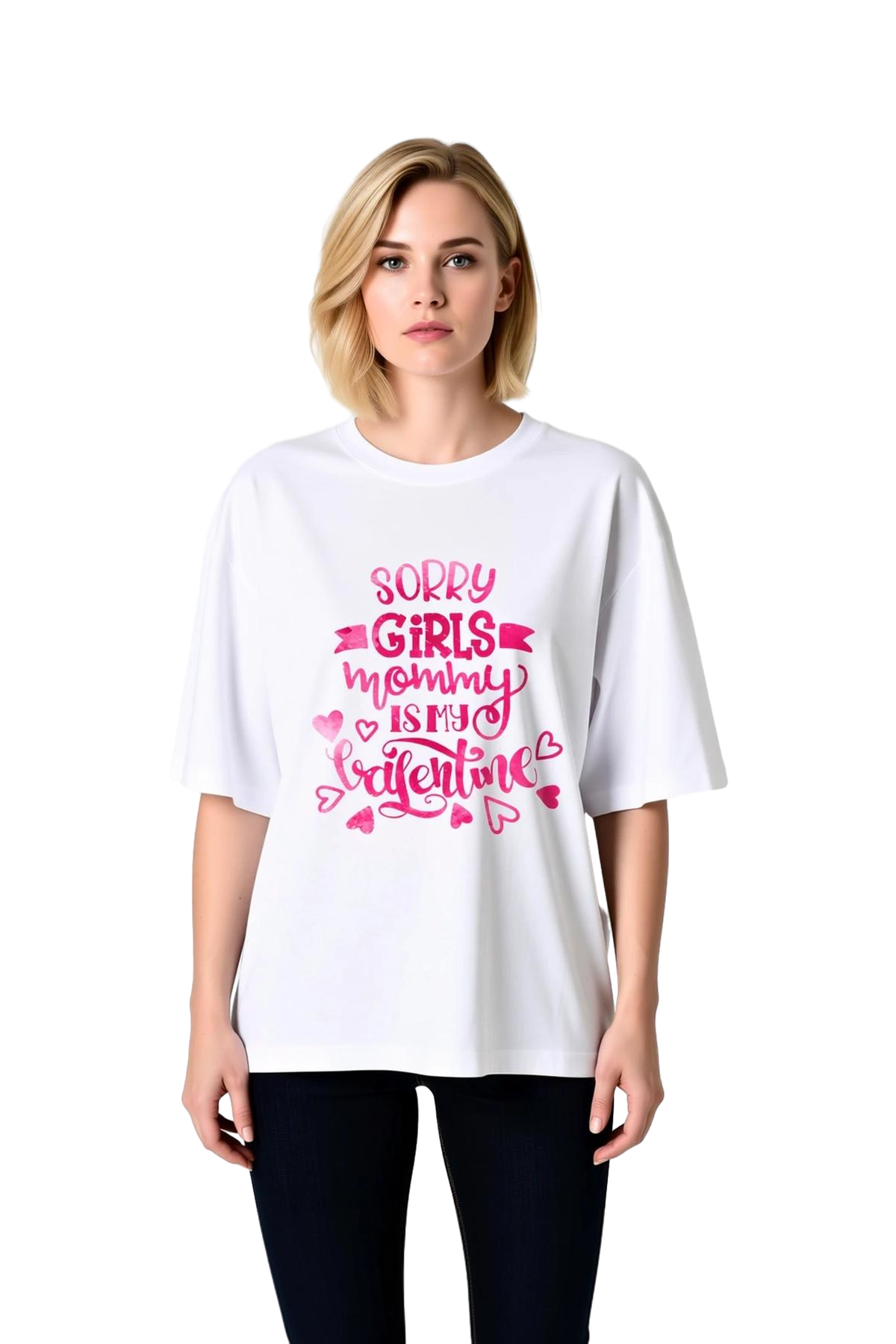 Kadın Oversize Kısa Kollu Tişört Anne Sevgilim Baskılı Kalp Desenli Rahat Kesim Günlük Giyim Modern