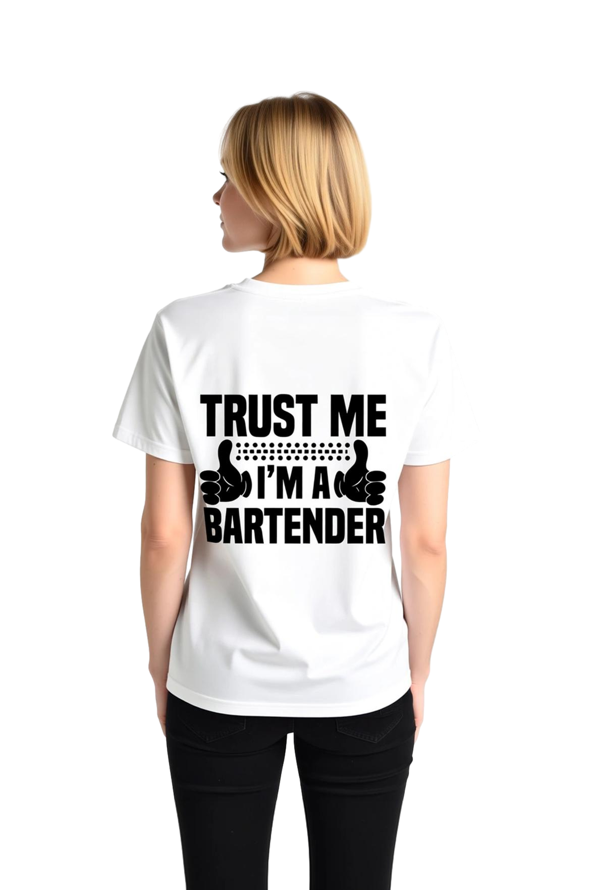 Kadın Bartender Meslek Baskılı Rahat Kesim Kısa Kol Yuvarlak Yaka %100 Pamuk Tişört Günlük Modern