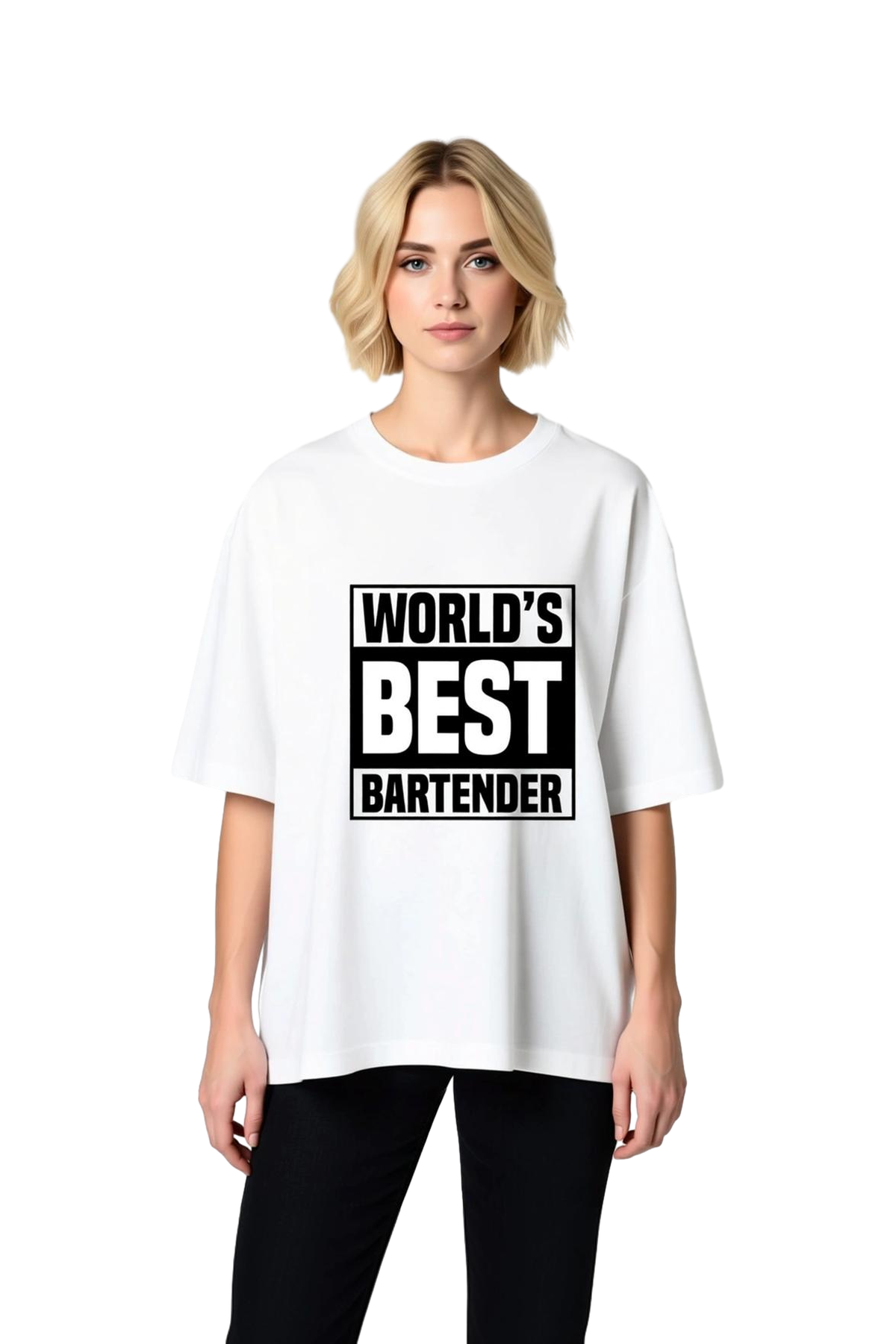 Dünyanın En İyi Bartender Baskılı Kadın Oversize Tişört