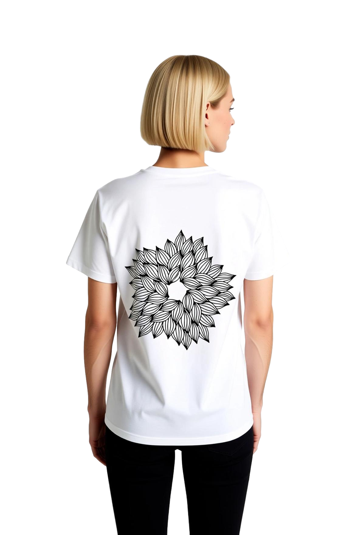 Kadın Çiçek Motifi Çizgi Sanatı Baskılı Rahat Kesim Kısa Kollu Tişört Geometrik Desen Günlük Modern