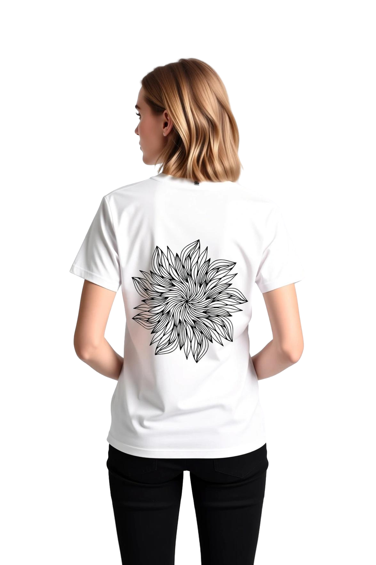 Stilize Çiçek İnce Petal Desenli Baskılı Kadın Tişört