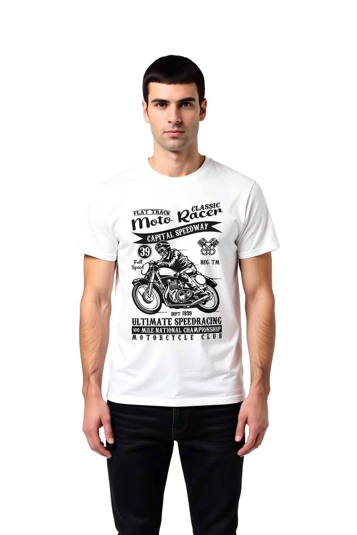 Erkek Vintage Moto Racer Baskılı Tişört Flat Track Yarış Temalı Günlük Konforlu Rahat Modern Şık