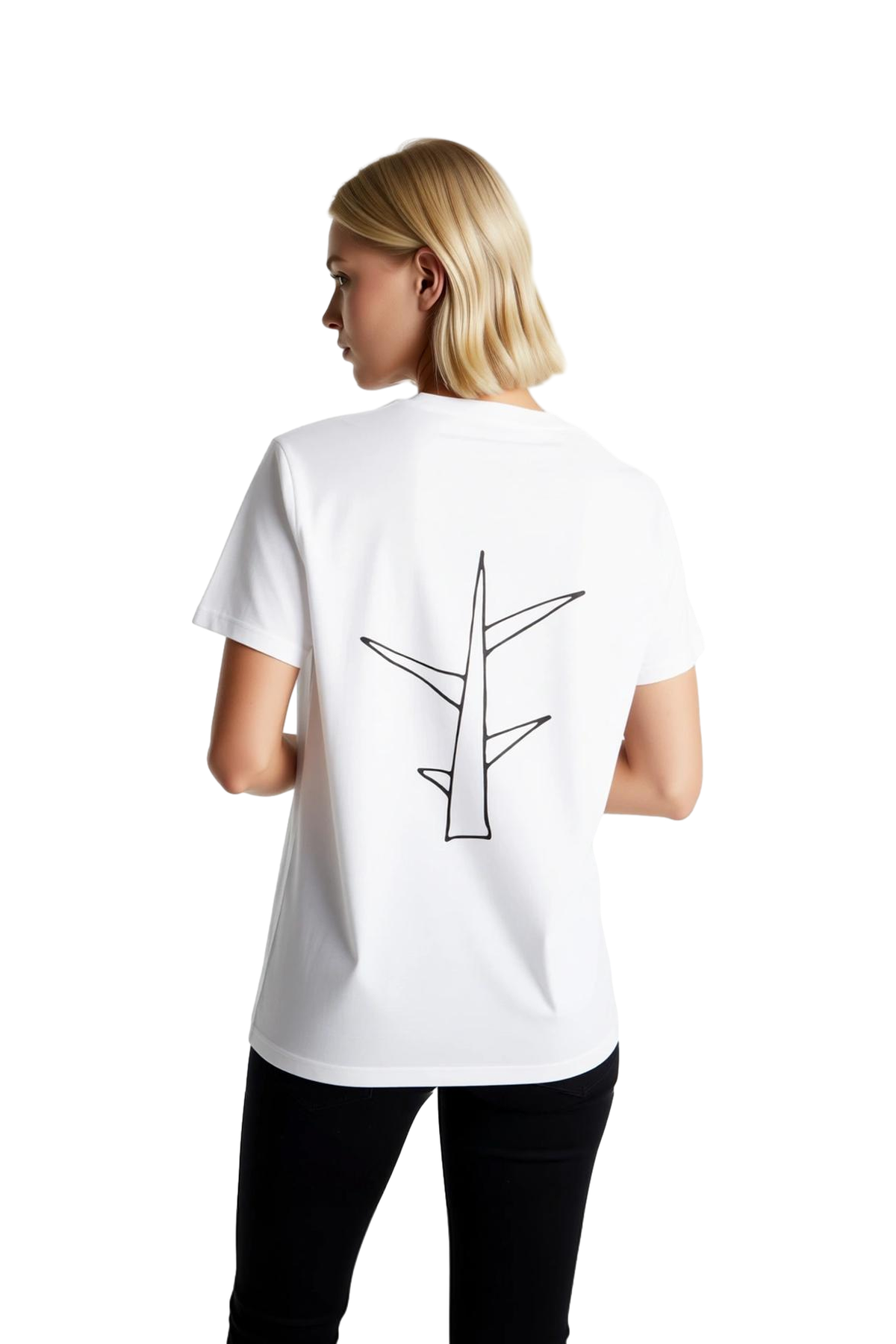 Kadın Minimalist Soyut Ağaç Deseni Baskılı Kısa Kollu Rahat Kesim Pamuk Tişört Günlük Modern Şık