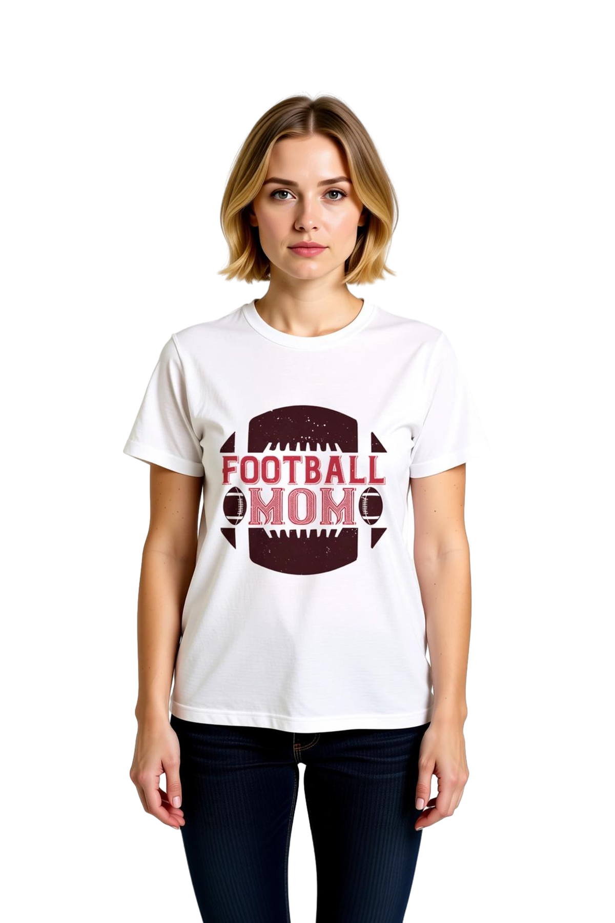 Kadın Futbol Annesi Temalı Kask Top Baskılı Rahat Kesim Kısa Kollu Pamuk Tişört Günlük Modern Şık