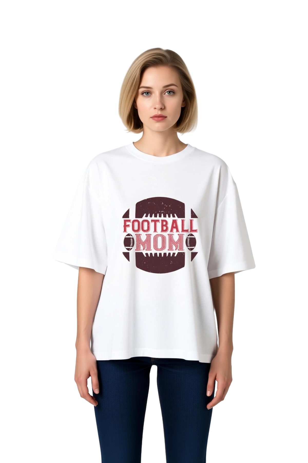 Kadın Oversize Tişört Futbol Annesi Kask Top Baskılı Rahat Kesim Günlük Giyim Modern Şık Konforlu