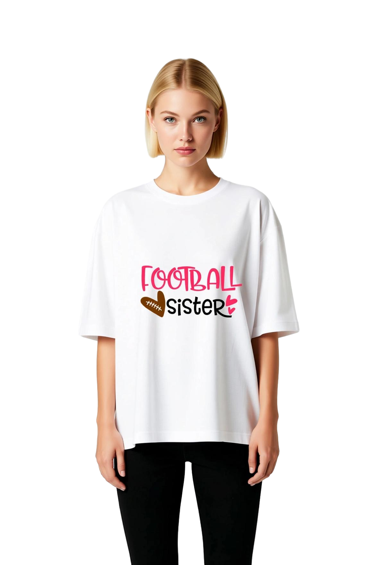 Kadın Oversize Futbol Kız Kardeşi Retro Baskılı Tişört %100 Pamuk Rahat Kesim Günlük Modern Şık