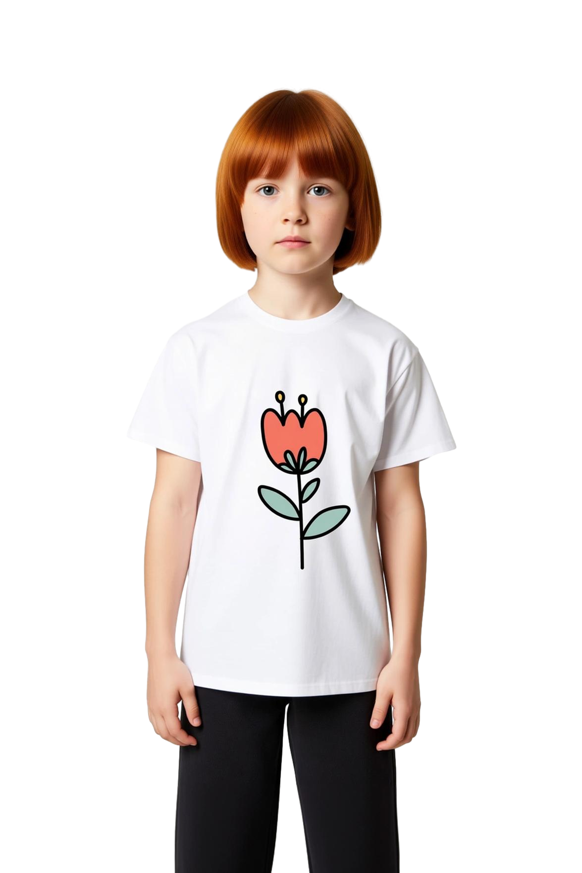 Kalp Şeklinde Çiçek - Tulip Motifi Baskılı Çocuk Tişört