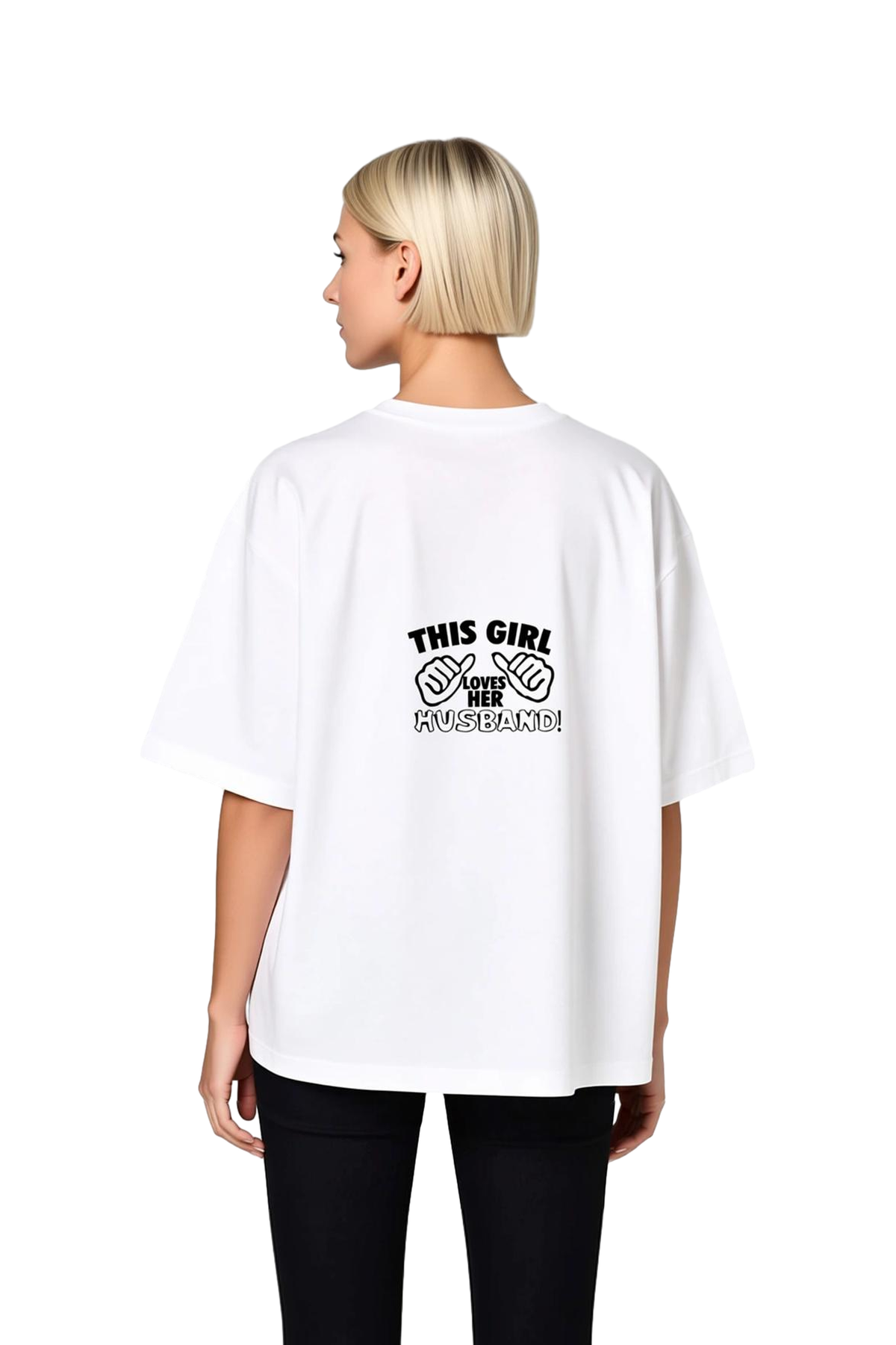 Eşimi Çok Seviyorum Baskılı Kadın Oversize Tişört