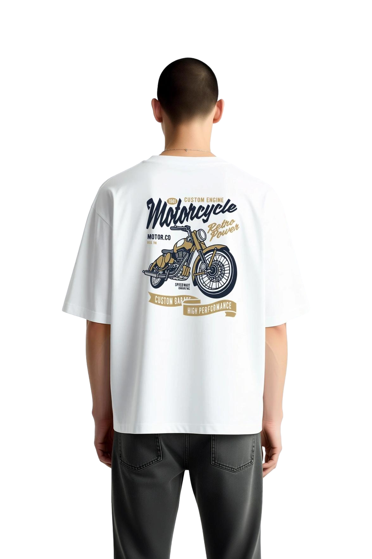 1981 Özel Motor Retro Baskılı Erkek Oversize Tişört