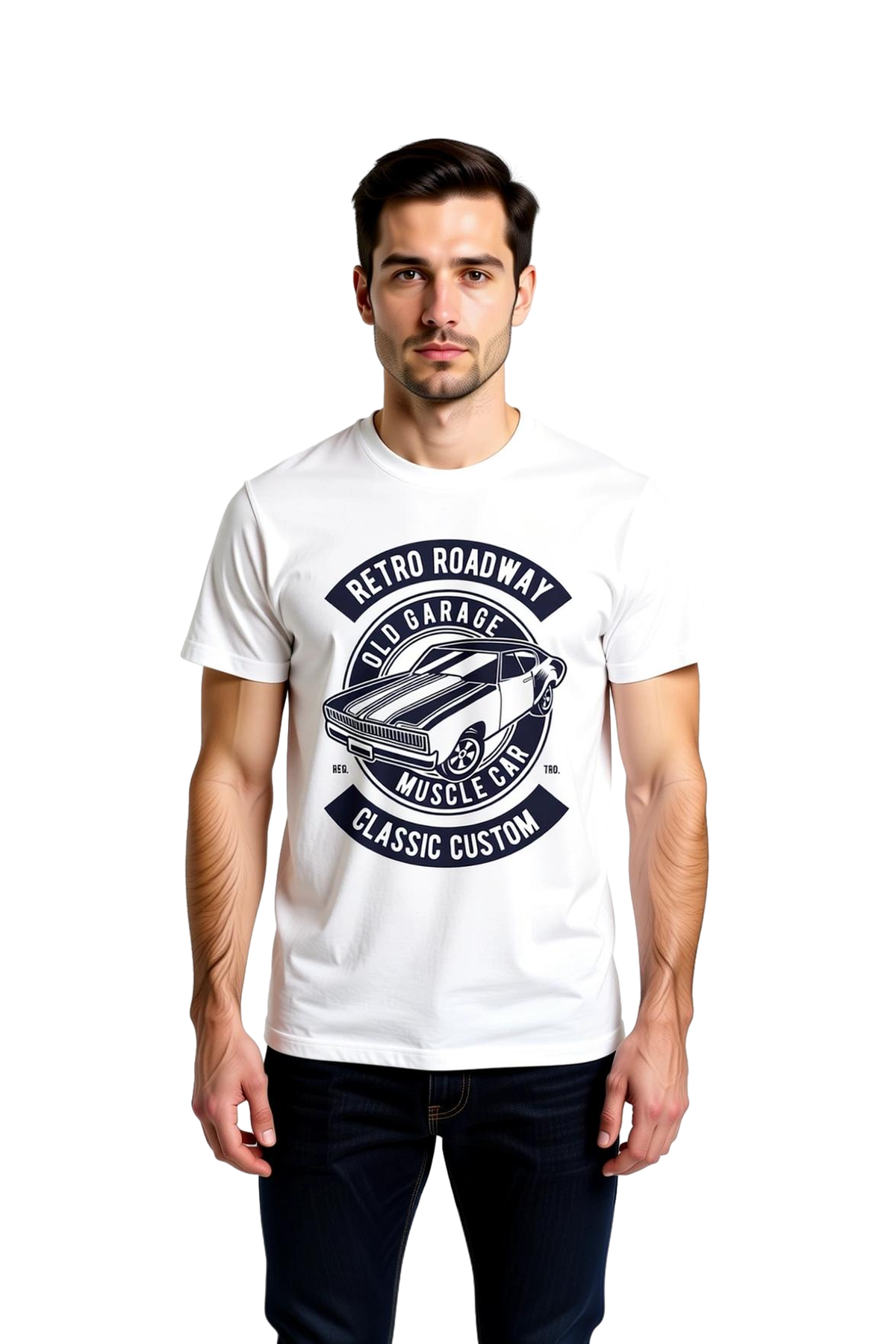 Erkek Klasik Muscle Araba Baskılı Kısa Kollu Tişört Retro Garage Desenli Rahat Kesim Günlük Modern