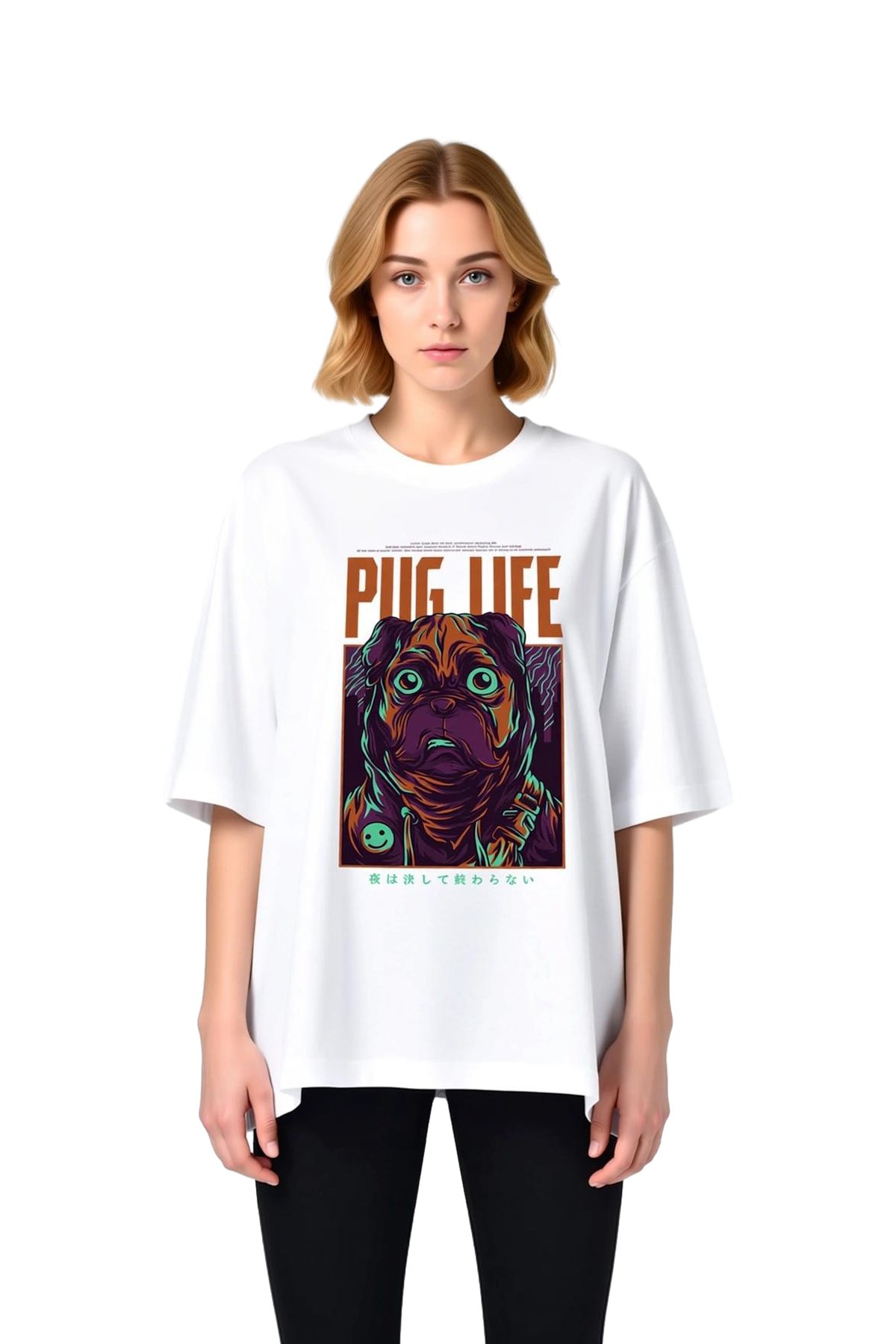 Pug Hayatı Baskılı Kadın Oversize Tişört