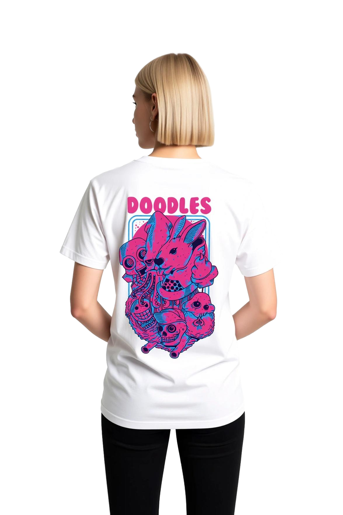 Doodles Karakterleri Baskılı Kadın Tişört