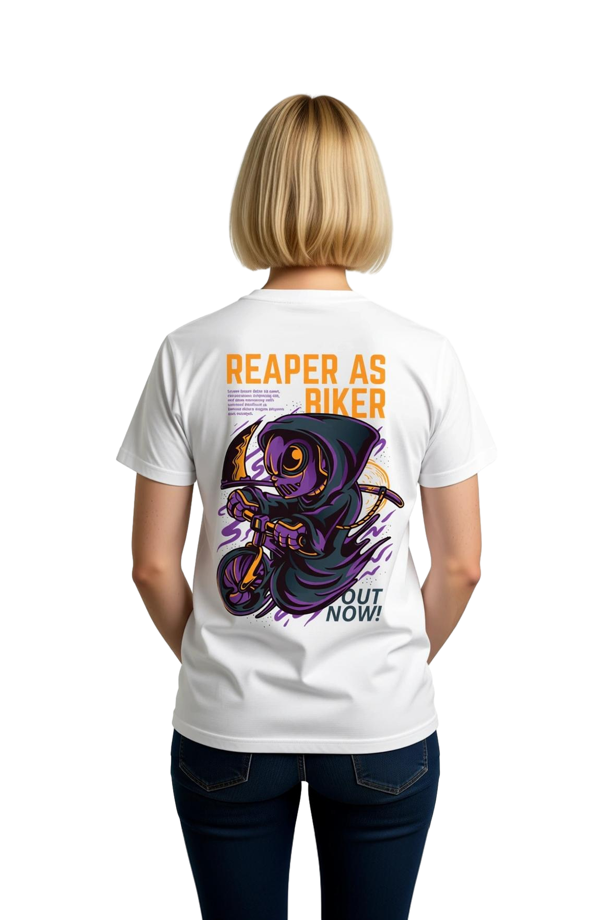 Biker Reaper Baskılı Kadın Tişört