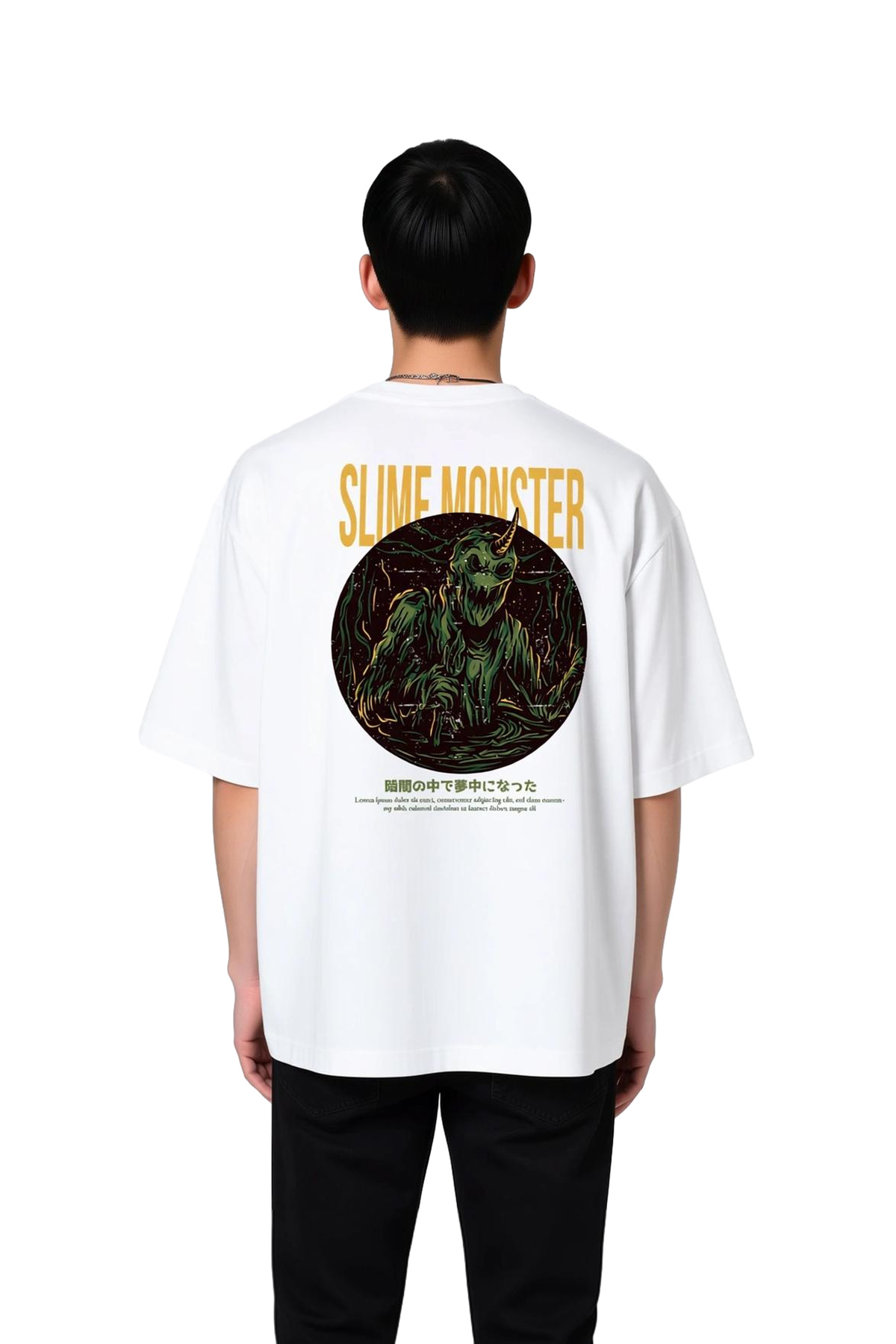 Erkek Oversize Baskılı Tişört Slime Monster Tasarımı Dijital Baskı Rahat Kesim Günlük Giyim Modern