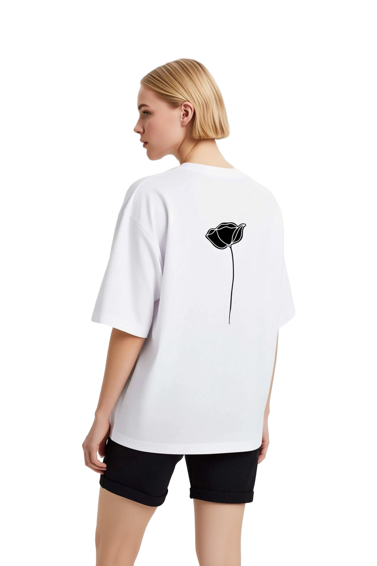 Kadın Oversize Tişört Minimalist Çiçek Deseni Baskılı Rahat Kesim Günlük Giyim Modern Şık Konforlu
