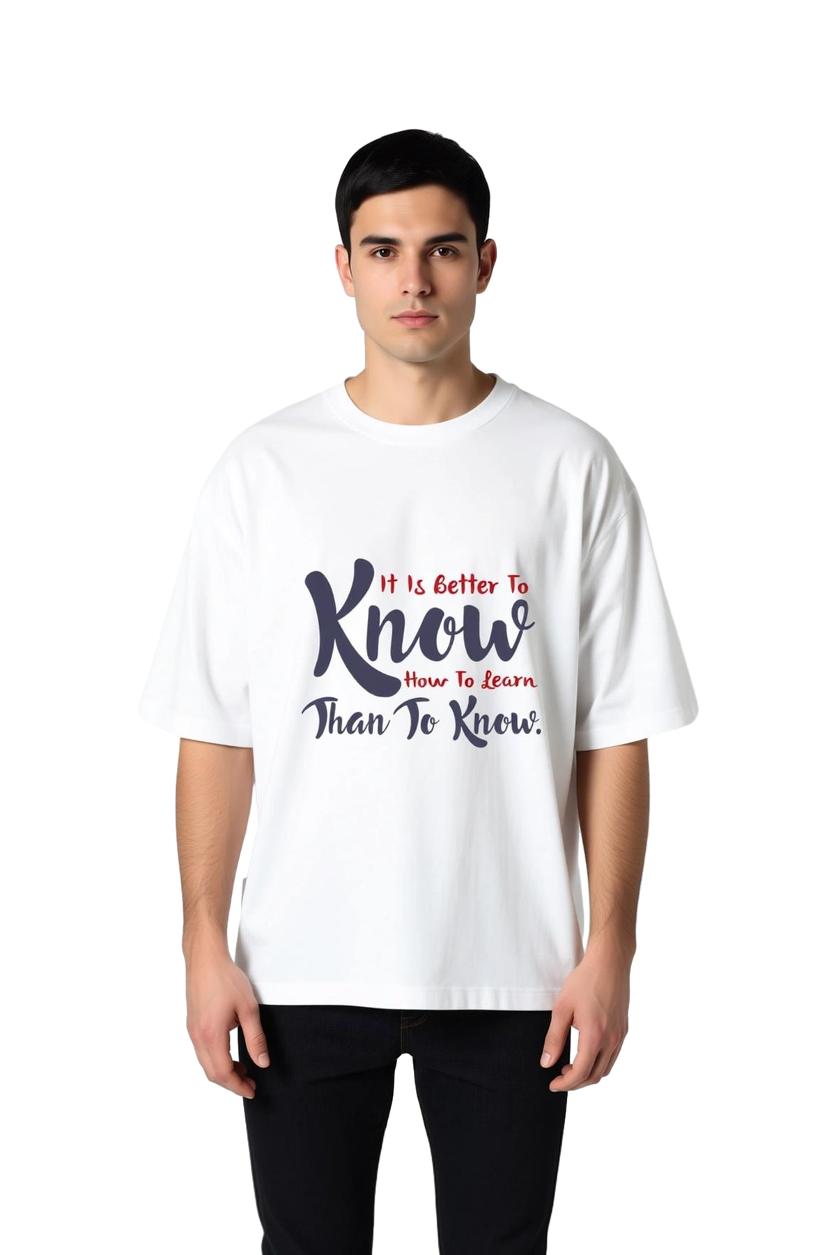 Erkek Oversize Tişört Baskılı Öğrenme Felsefesi Retro Modern Tasarım Rahat Kesim Günlük Şık Konforlu