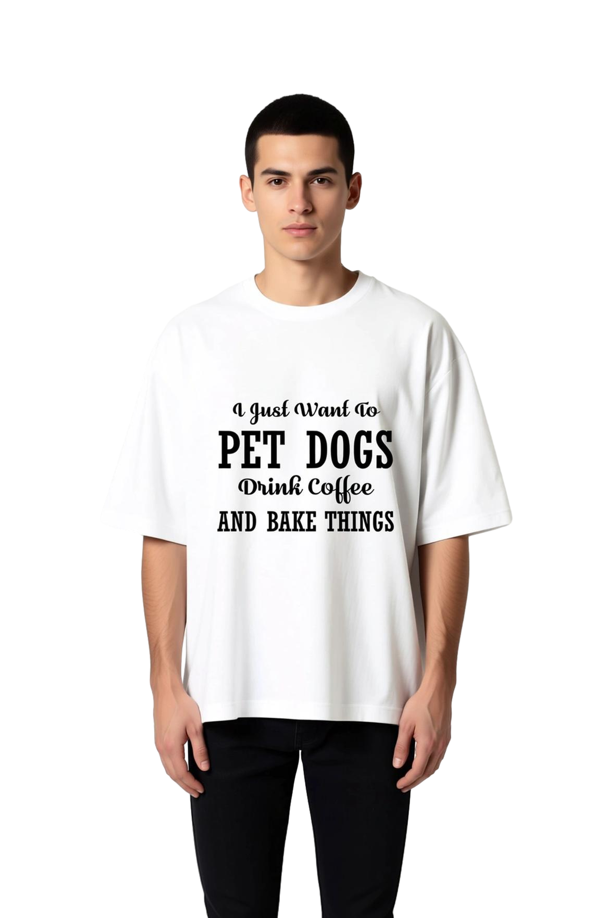 Erkek Oversize Tişört Köpek Sevgili Kahve Fırın Baskılı Rahat Kesim Günlük Giyim Modern Şık Konforlu