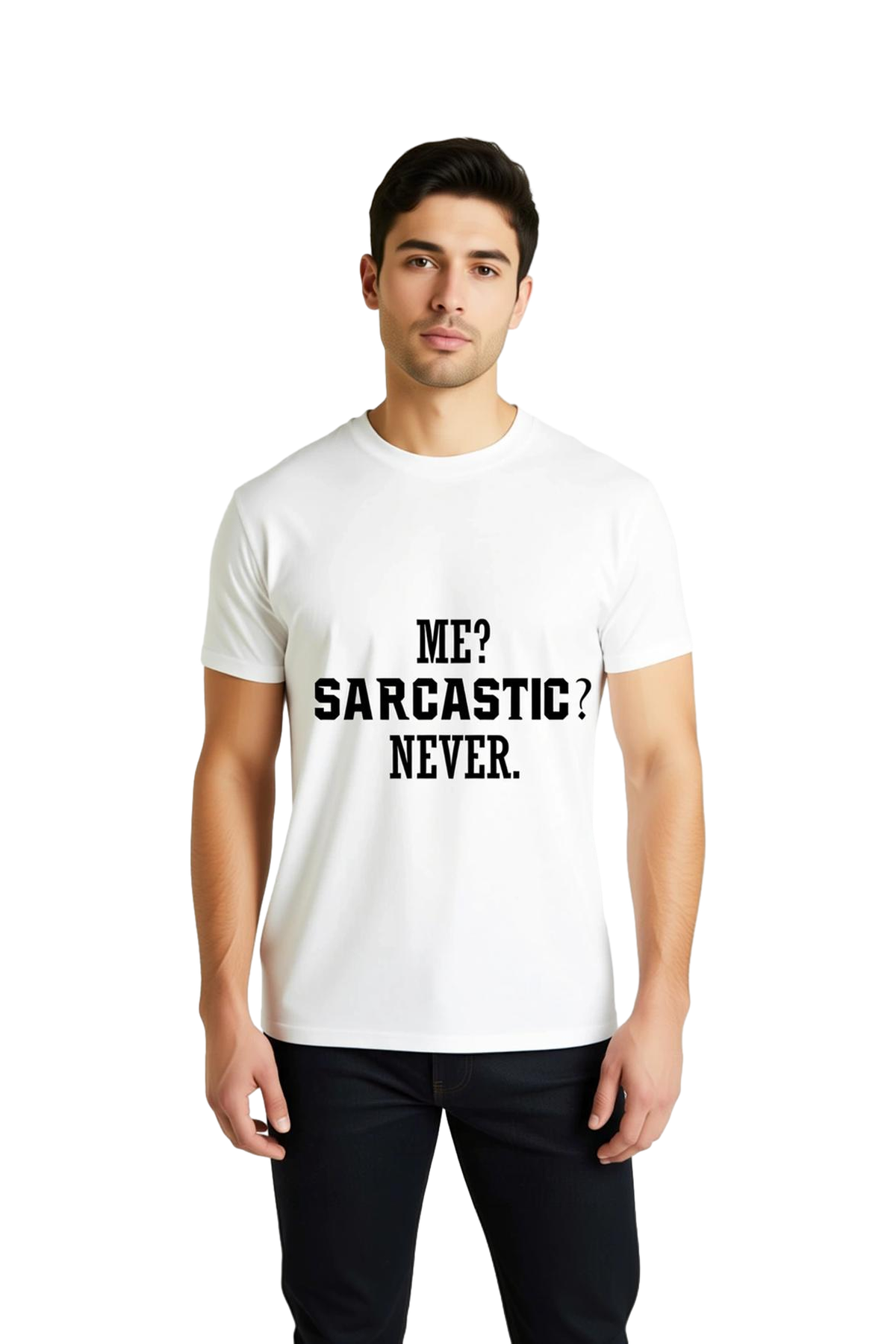 Erkek Grafik Baskılı Sarcasm Yazılı Kısa Kollu Tişört %100 Pamuk Rahat Kesim Günlük Giyim Modern