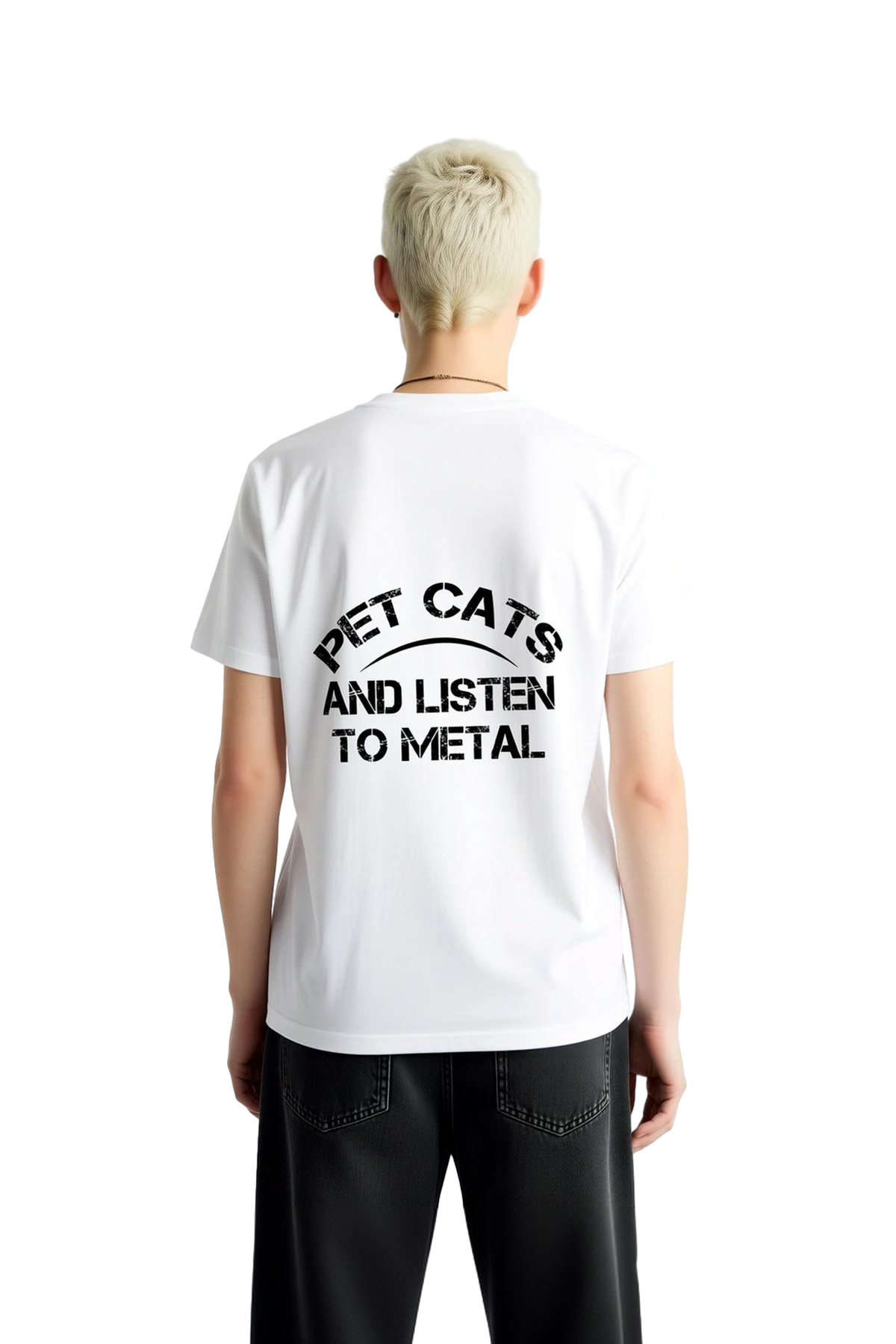 Metal Müzik Sevenlerin Kedili Tasarımı Baskılı Kadın Tişört