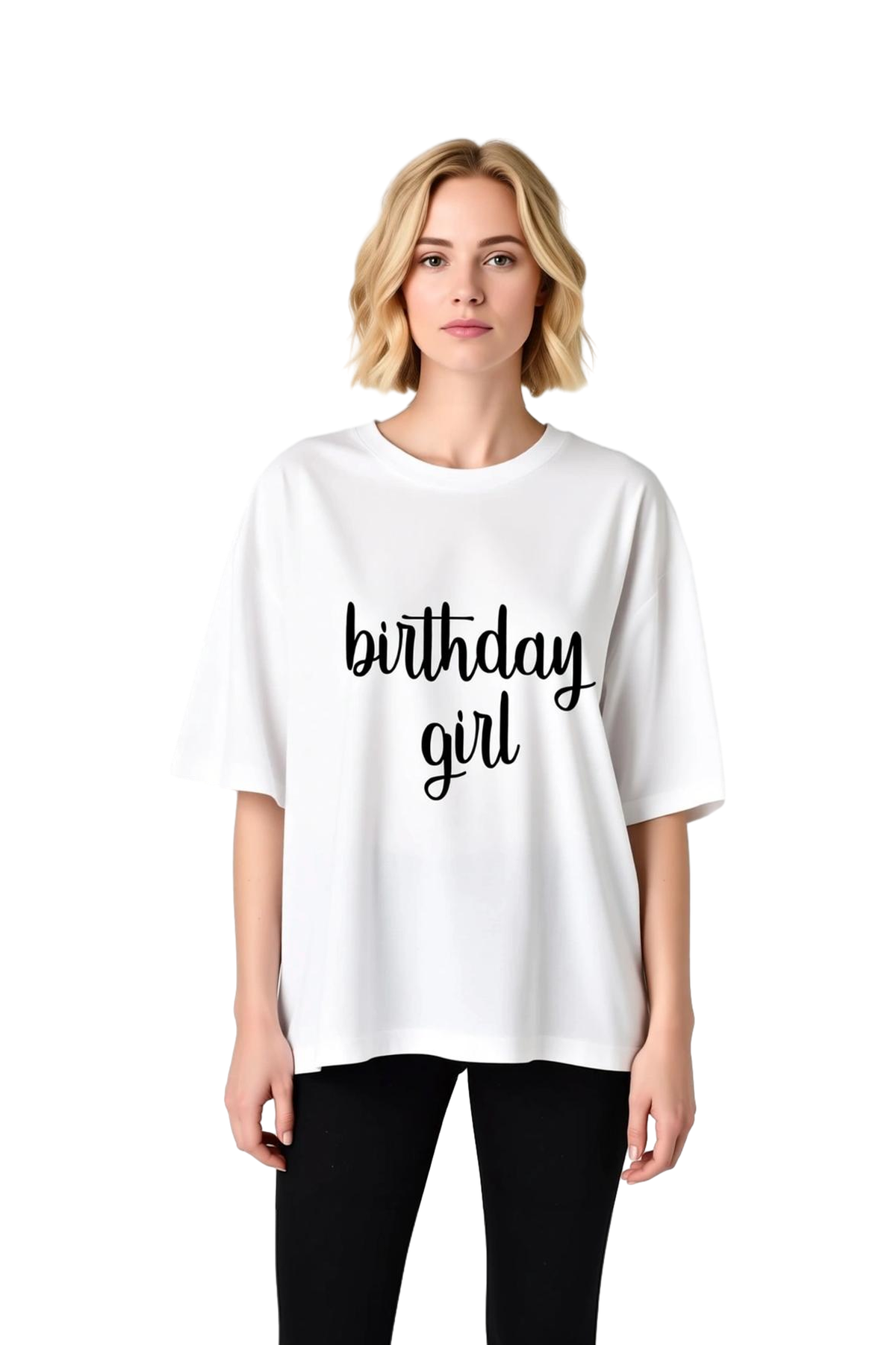 Kadın Oversize Doğum Günü Kız Vintage Baskı Kısa Kol Yuvarlak Yaka Rahat Kesim Grafik Tişört Günlük