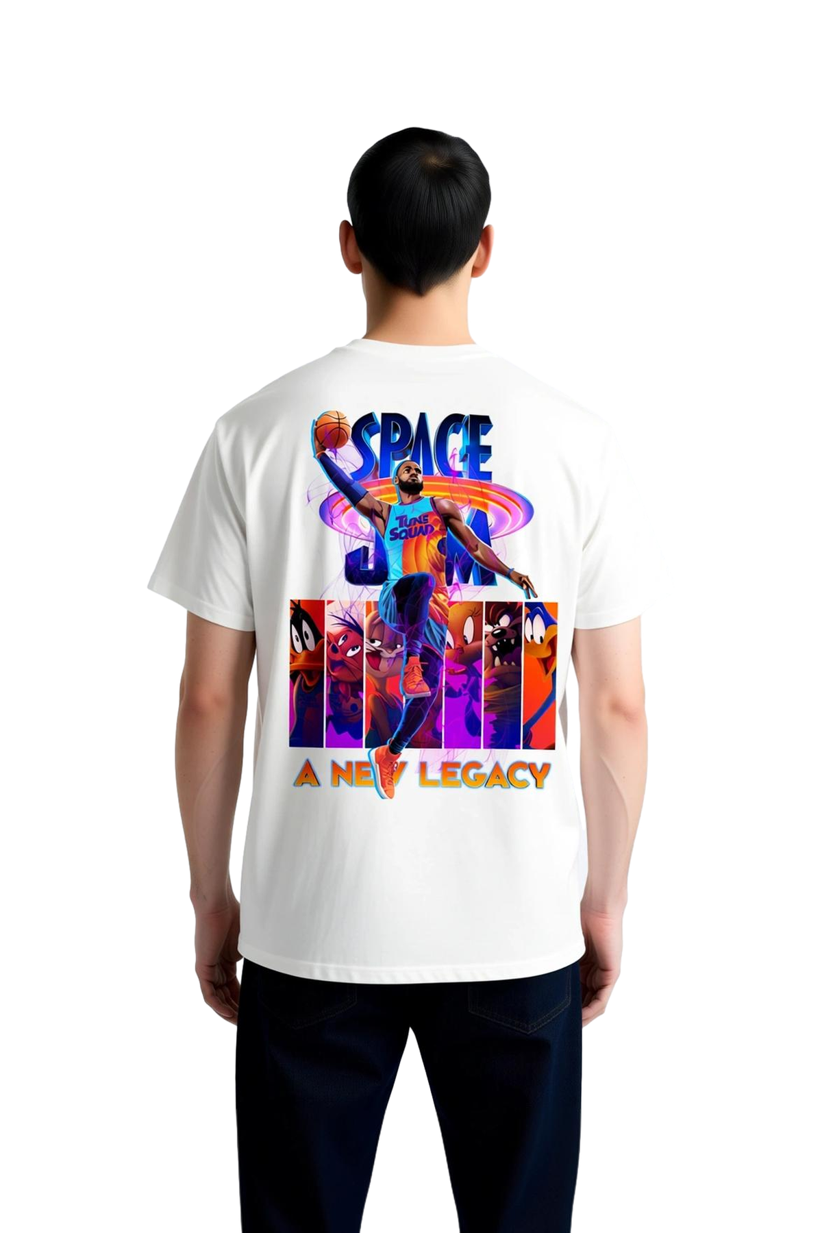 Erkek Basketbol Uzay Teması Baskılı Tişört Tune Squad A New Legacy Dinamik Spor Tasarımı Günlük