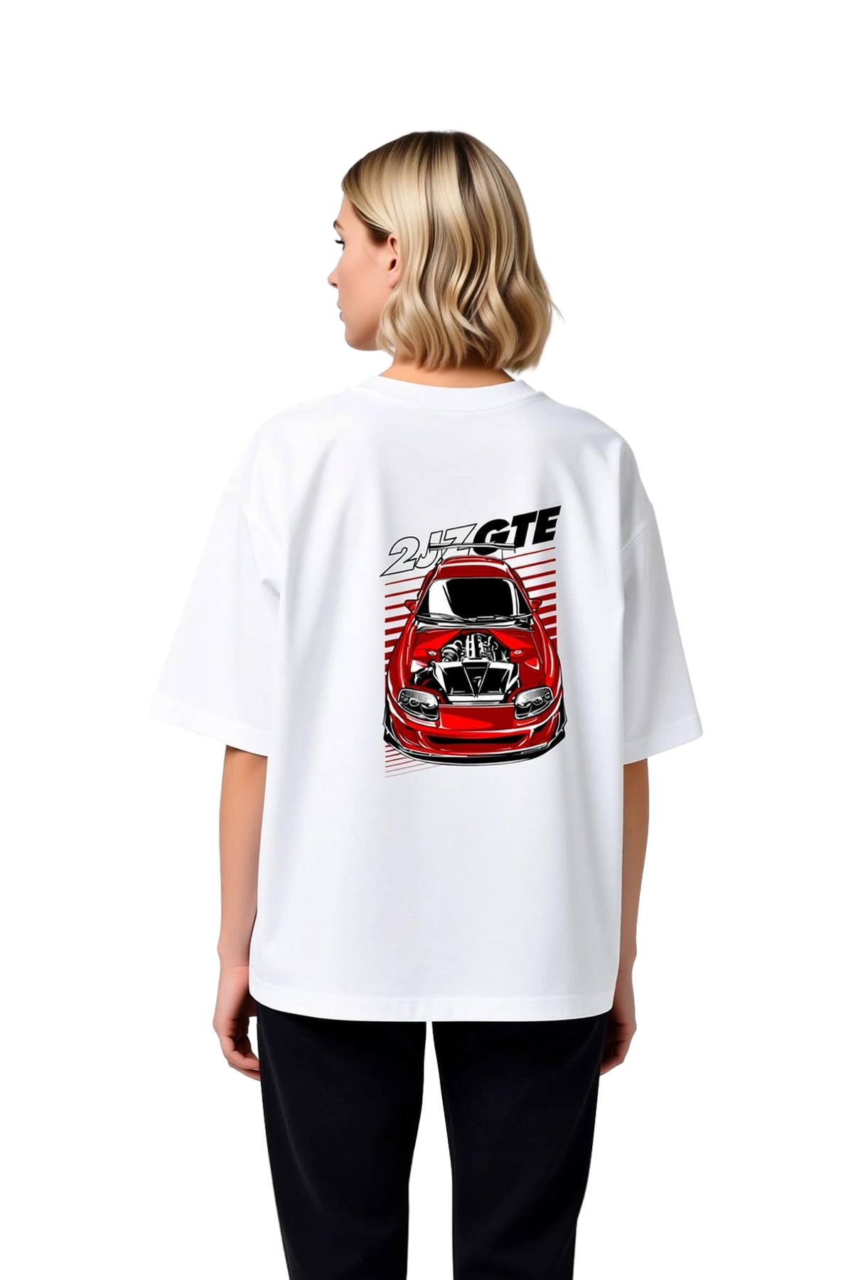 Kadın Oversize Grafik Baskılı Kısa Kollu Tişört Motorsport Temalı Rahat Kesim Günlük Giyim Modern