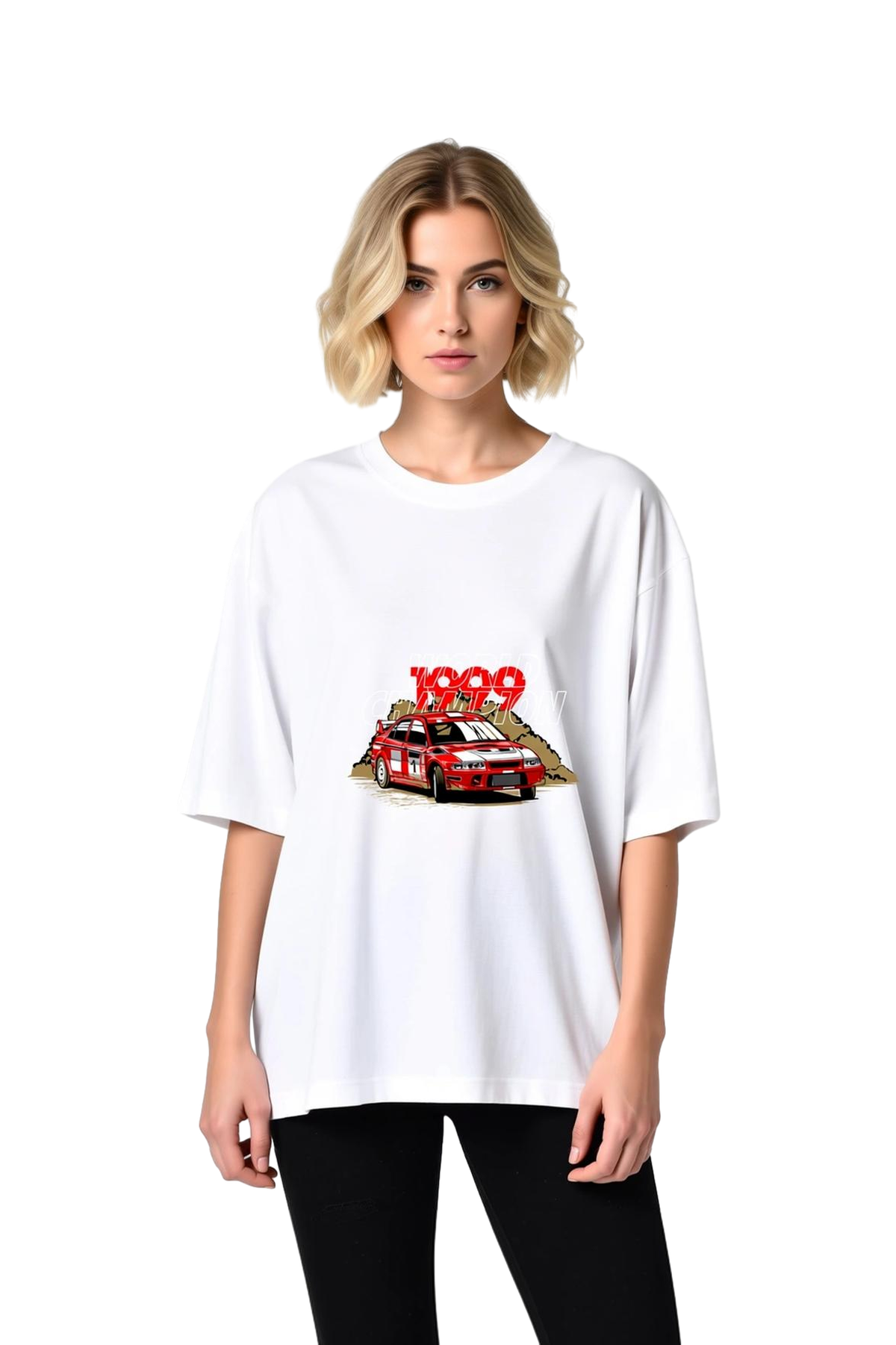 Ralli Şampiyonu Retro Tasarım Baskılı Kadın Oversize Tişört