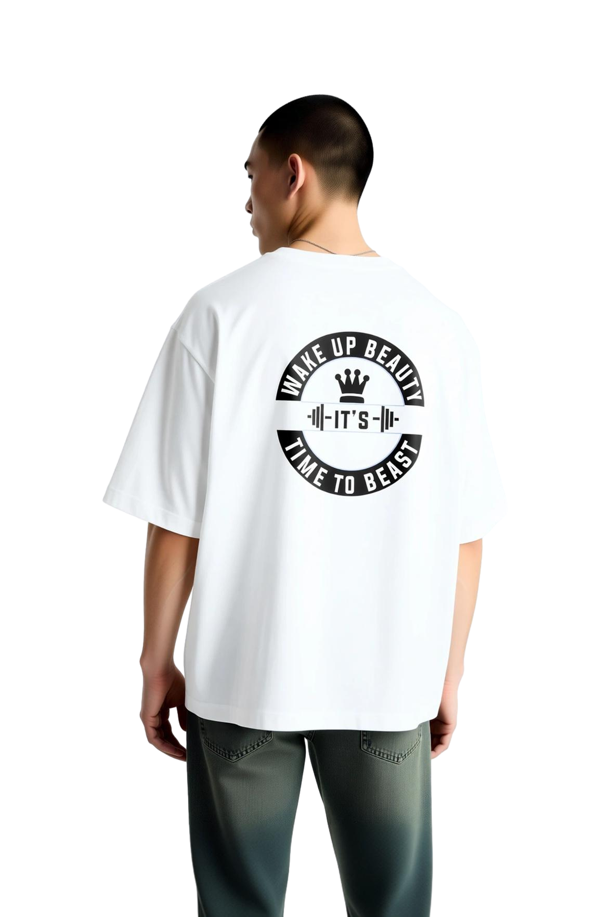 Erkek Oversize Tişört Motivasyon Baskılı Kral Tacı Grafik Antrenman Spor Günlük Rahat Kesim Modern