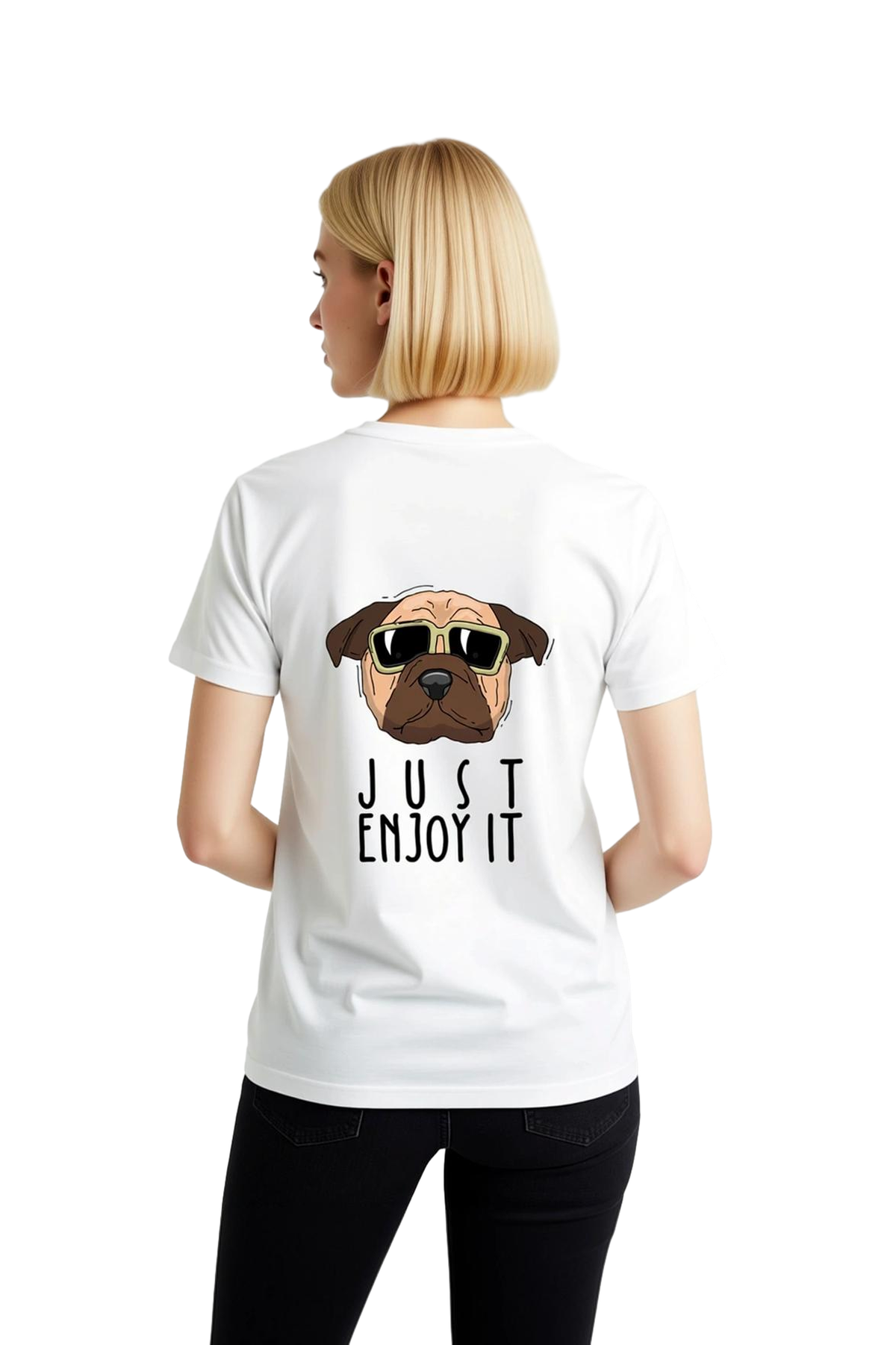 Güneş Gözlüklü Köpek Motifli Baskılı Kadın Tişört