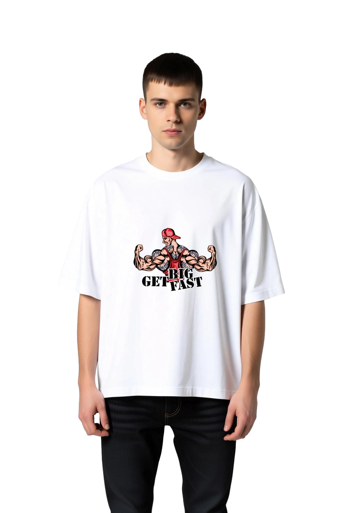 Erkek Oversize Beden Kültürü Vintage Baskılı Kısa Kollu Tişört Kas Antrenman Motivasyon Günlük Rahat