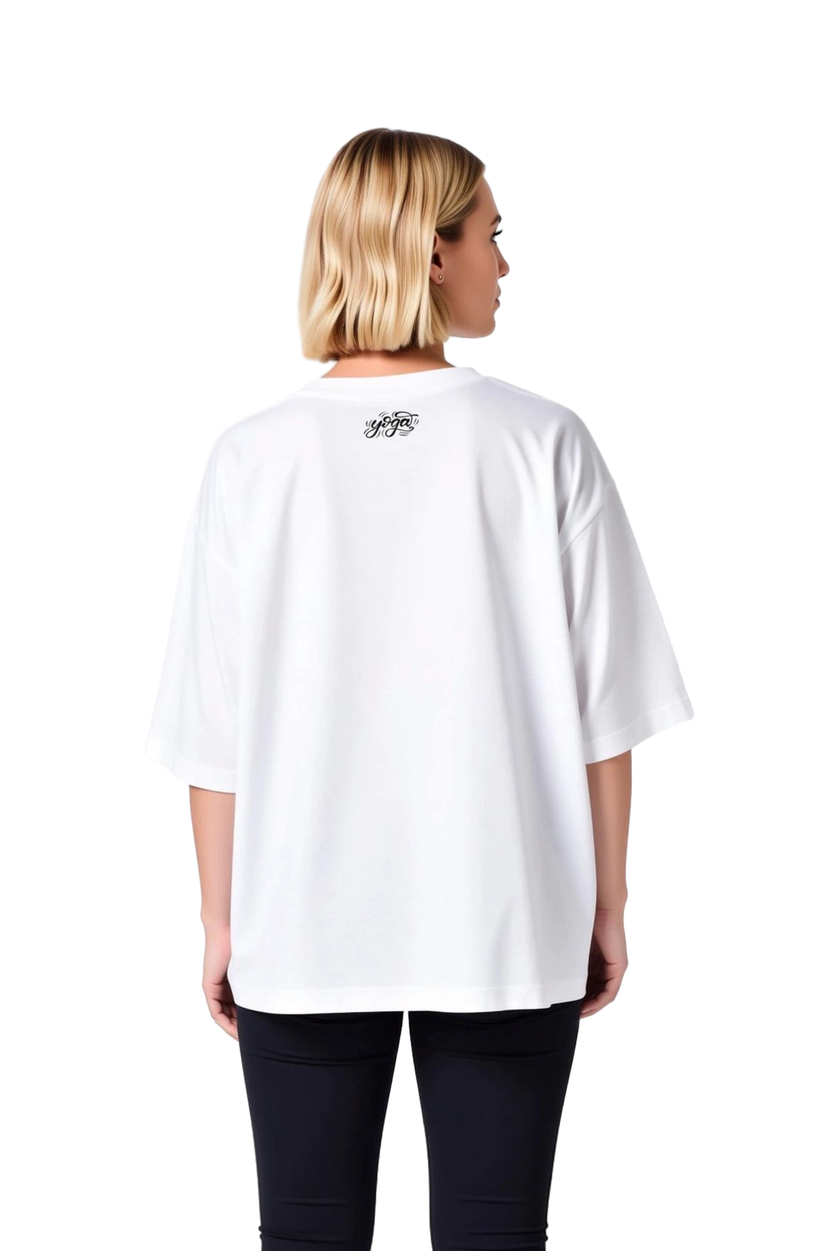 Kadın Oversize Yoga Baskılı Kısa Kollu Tişört %100 Pamuk Rahat Kesim Günlük Spor Giyim Modern Şık