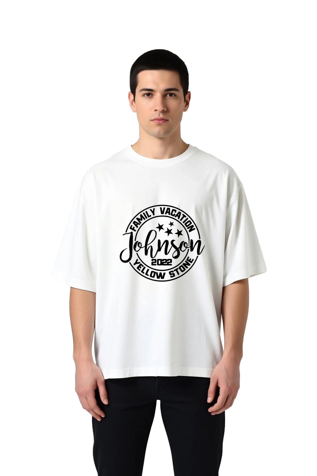 Erkek Oversize Tişört Aile Tatili Anısı Baskılı Retro Vintage Stil Kişiselleştirilebilir Tasarım