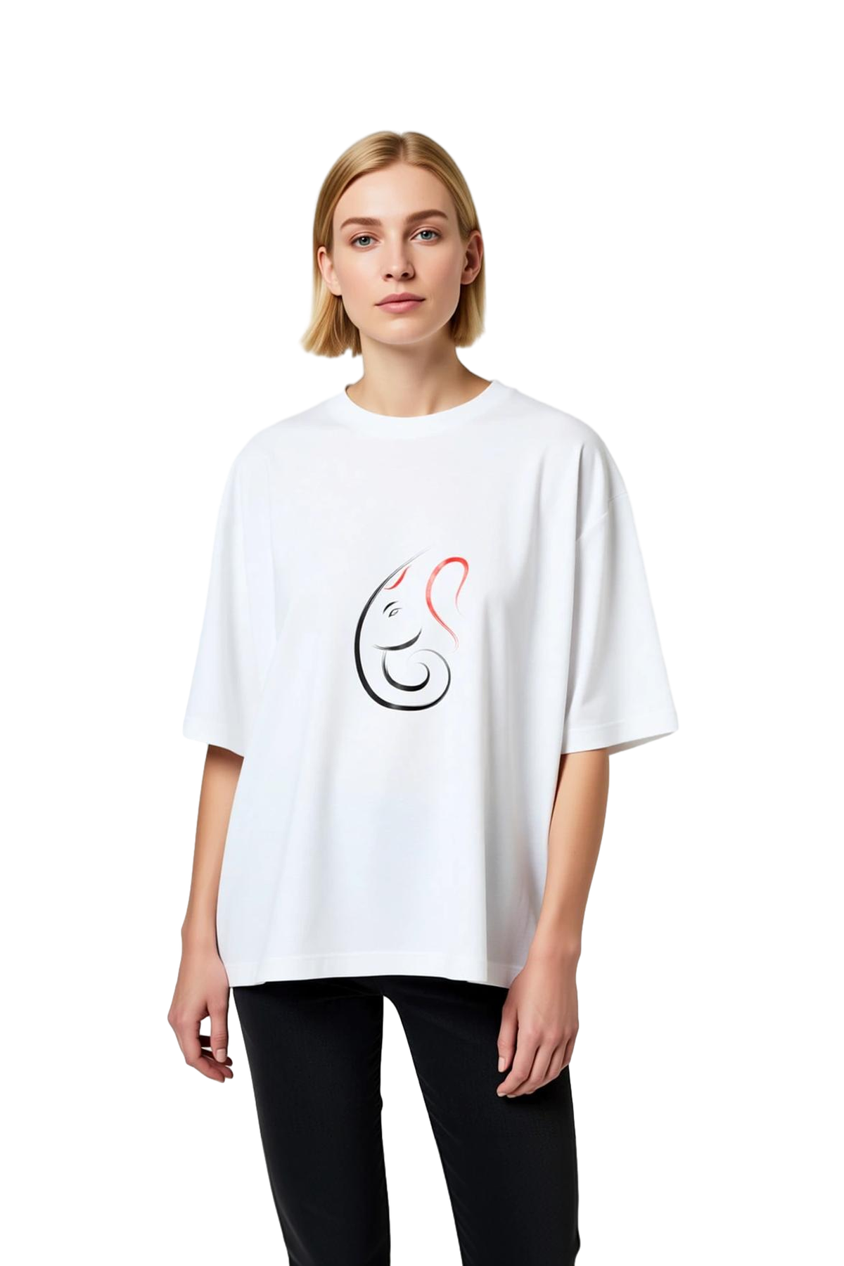 Fil Başı Tilak Ruhsal Sanat Baskılı Kadın Oversize Tişört