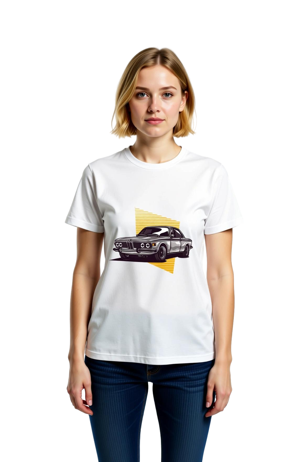 Klasik Coupe Krom Şemsiye Retro Tasarım Baskılı Kadın Tişört