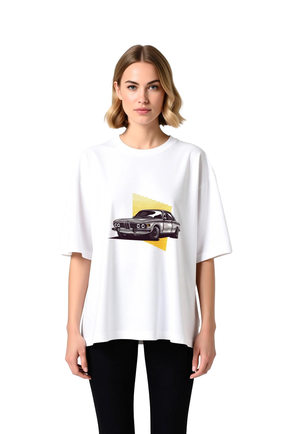 Klasik Coupe Krom Şemsiye Retro Tasarım Baskılı Kadın Oversize Tişört