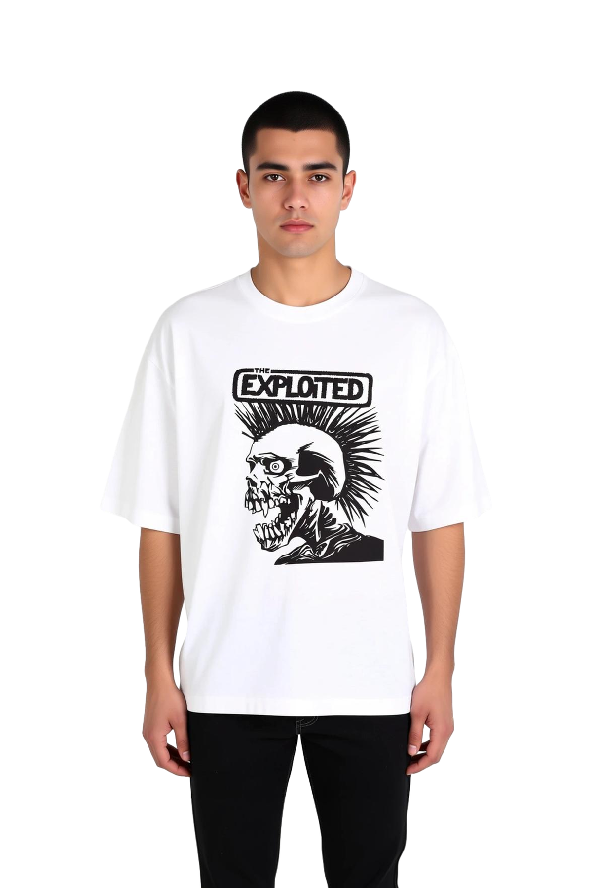 Erkek Oversize Punk Rock Grafik Baskılı Tişört %100 Pamuk Kısa Kol Yuvarlak Yaka Rahat Kesim Günlük