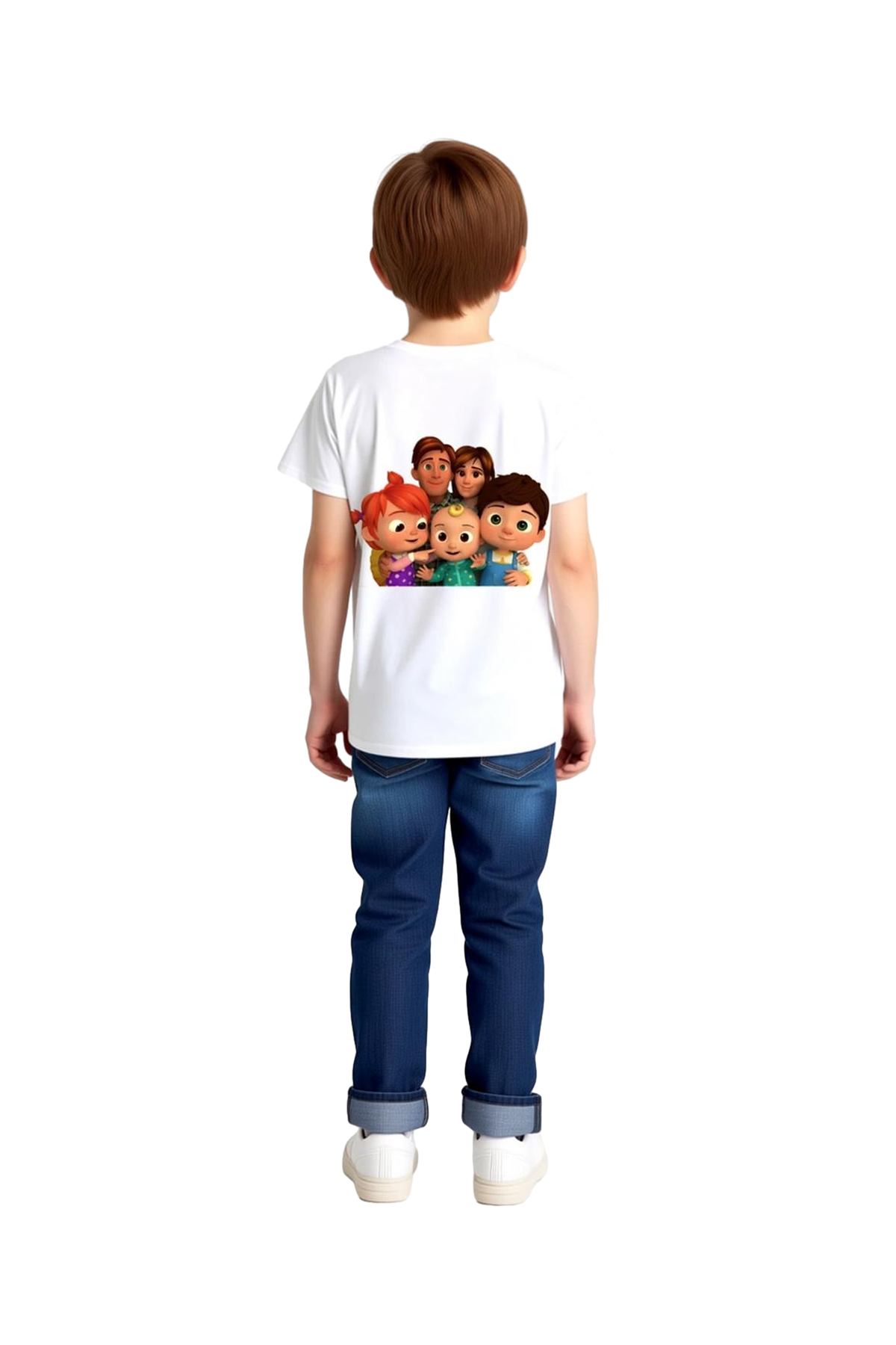 Karikatür Aile Sarı Kıvırcık Bebek Baskılı Çocuk Tişört