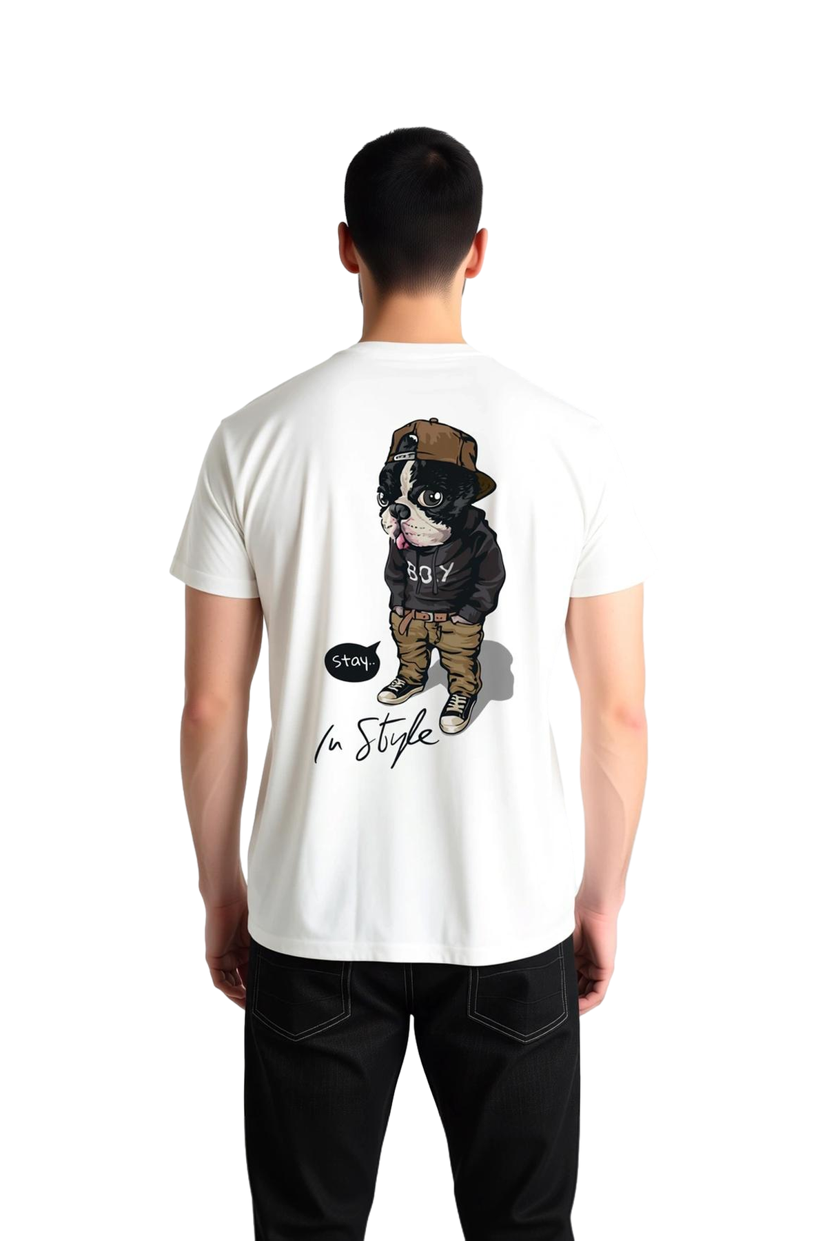 Retro Köpek - Modayla Kalır Mesajı Baskılı Erkek Tişört