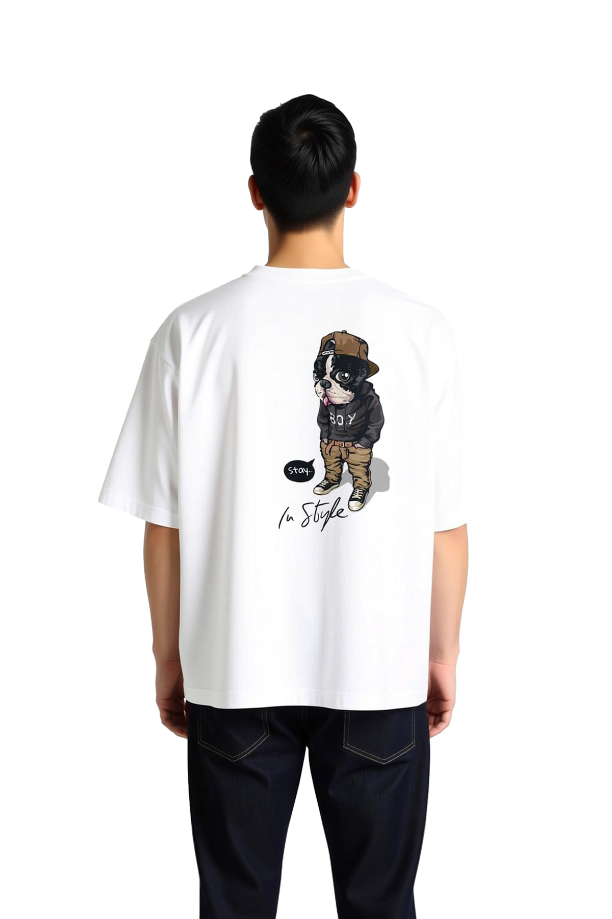 Erkek Oversize Tişört %100 Pamuk Retro Köpek Baskılı Rahat Kesim Günlük Giyim Konforlu Modern Şık