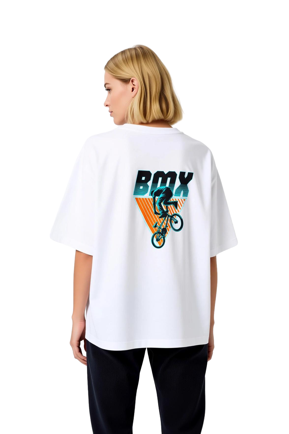 BMX Bisiklet Retro Tasarımı Baskılı Kadın Oversize Tişört