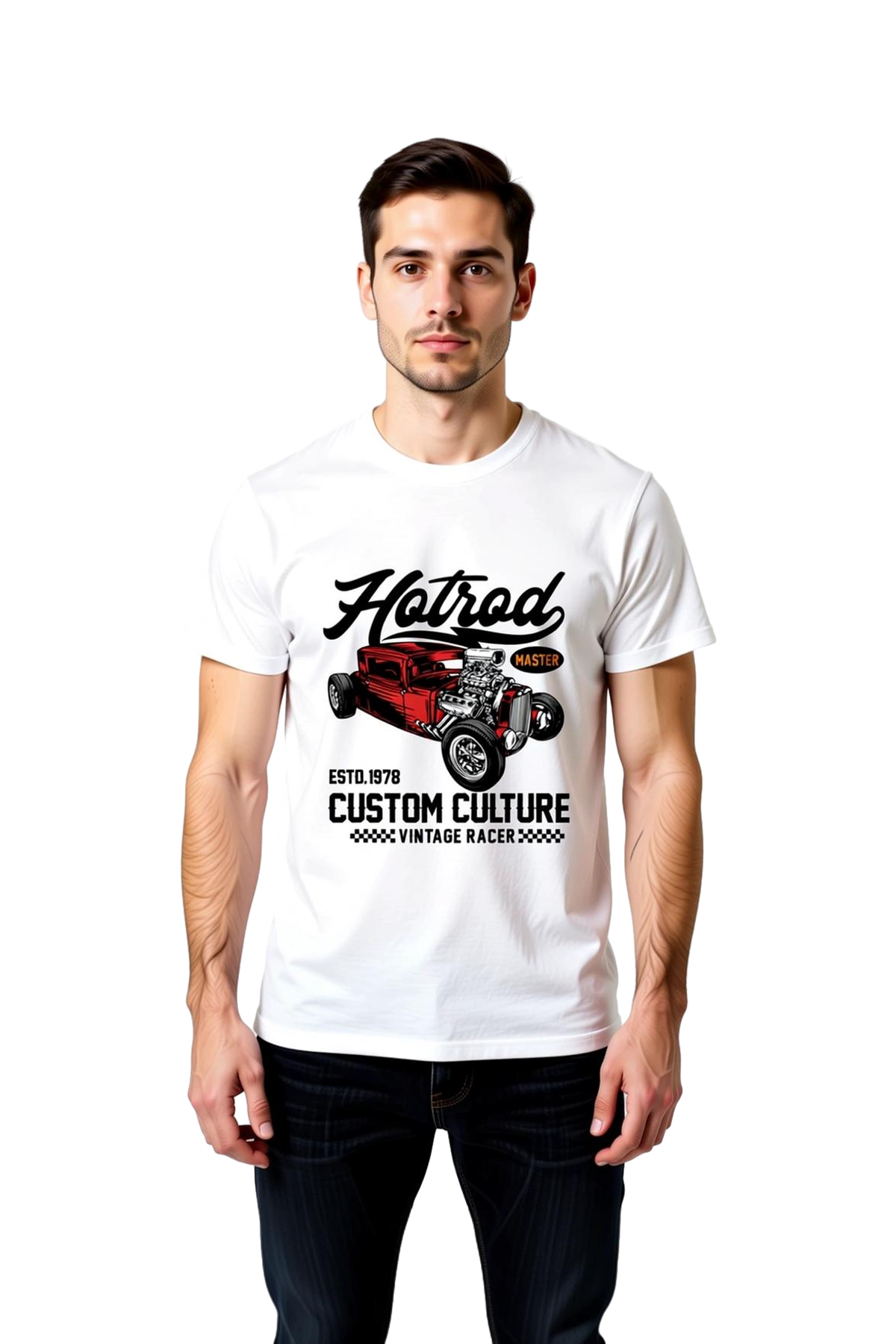 Erkek Hotrod Master Vintage Racer Baskılı Tişört %100 Pamuk Rahat Kesim Günlük Modern Şık Konforlu