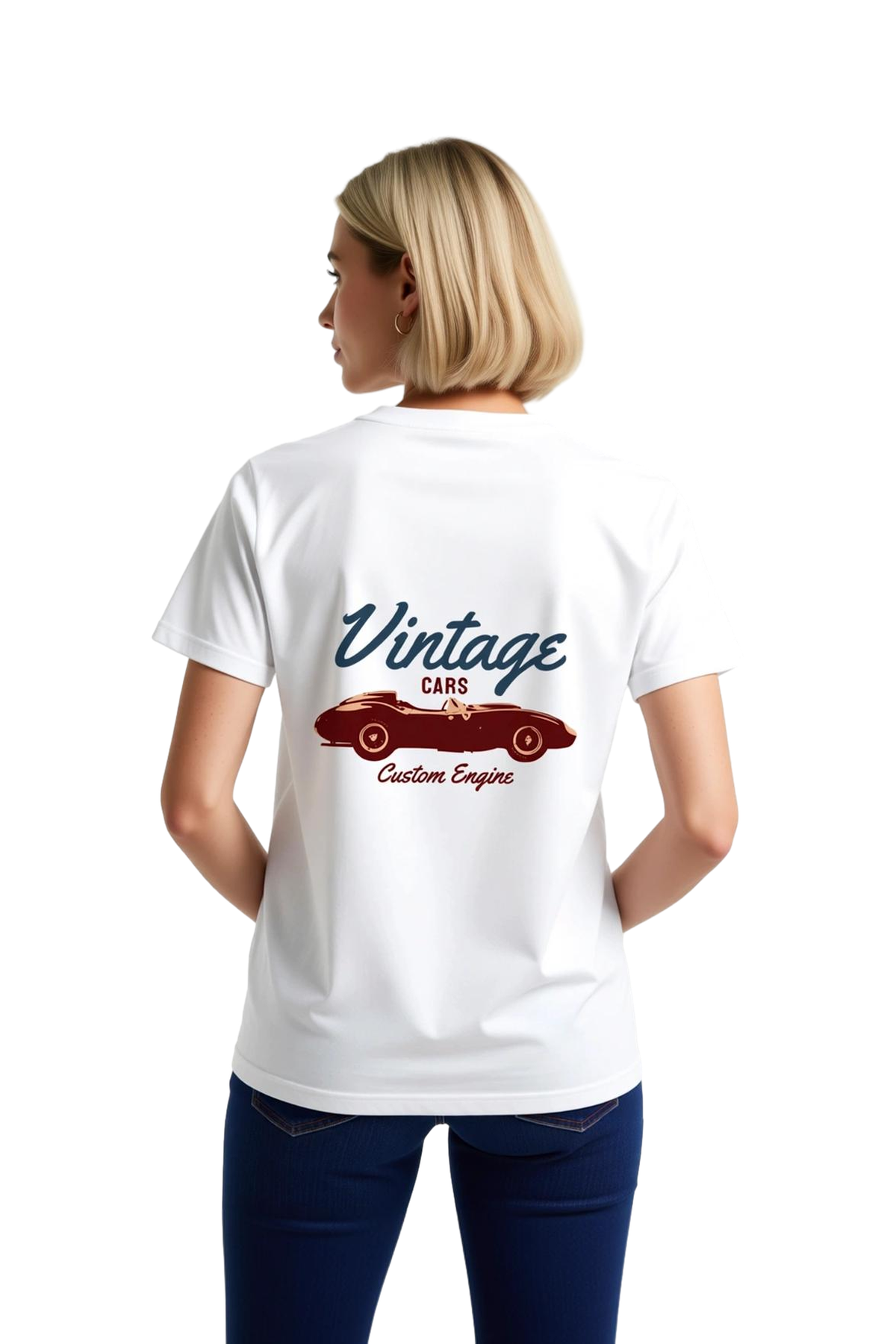 Vintage Arabalar Özel Motor Baskılı Kadın Tişört