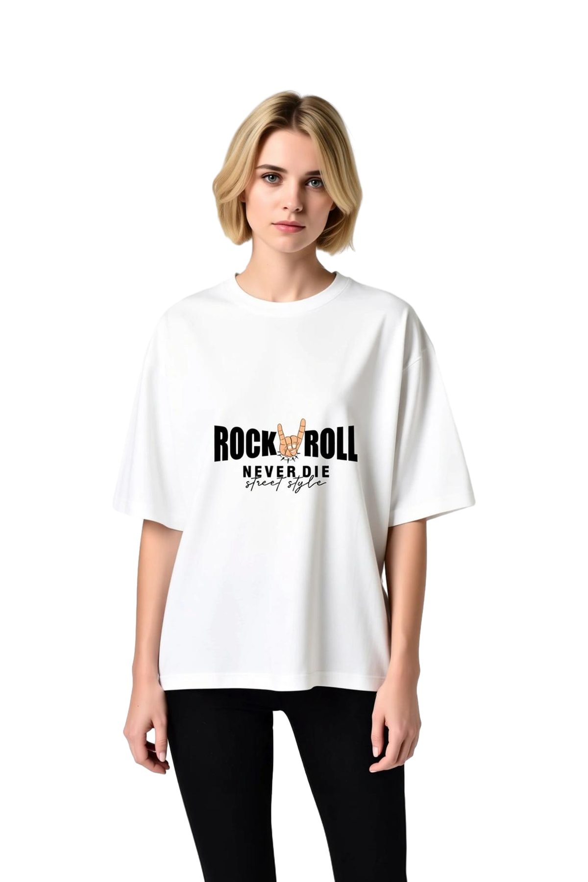Kadın Oversize Rock Müzik Baskılı Tişört %100 Pamuk Rahat Kesim Sokak Stili Günlük Modern Şık Zarif