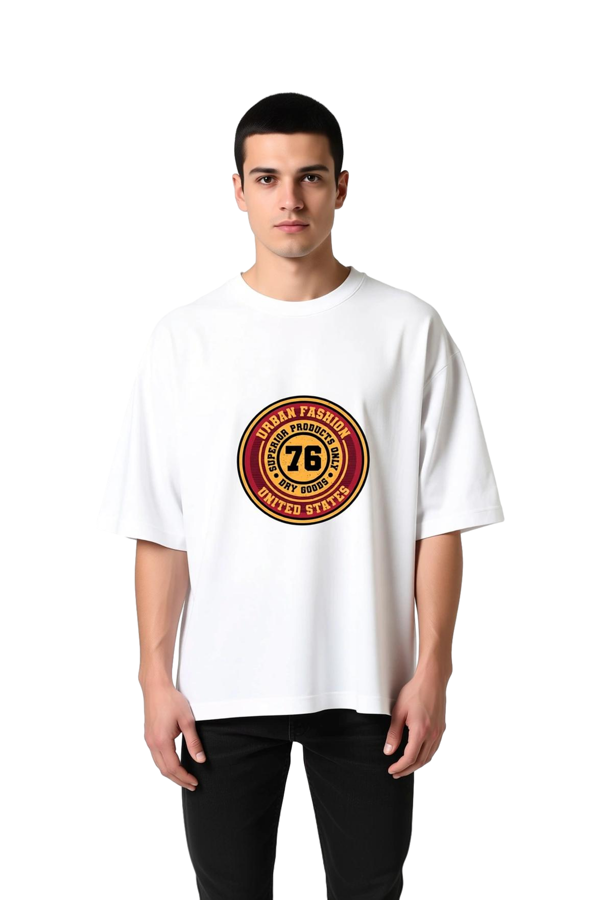Erkek Oversize Grafik Baskılı Tişört %100 Pamuk Crew Neck Kısa Kol Rahat Kesim Modern Şehir Tarzı
