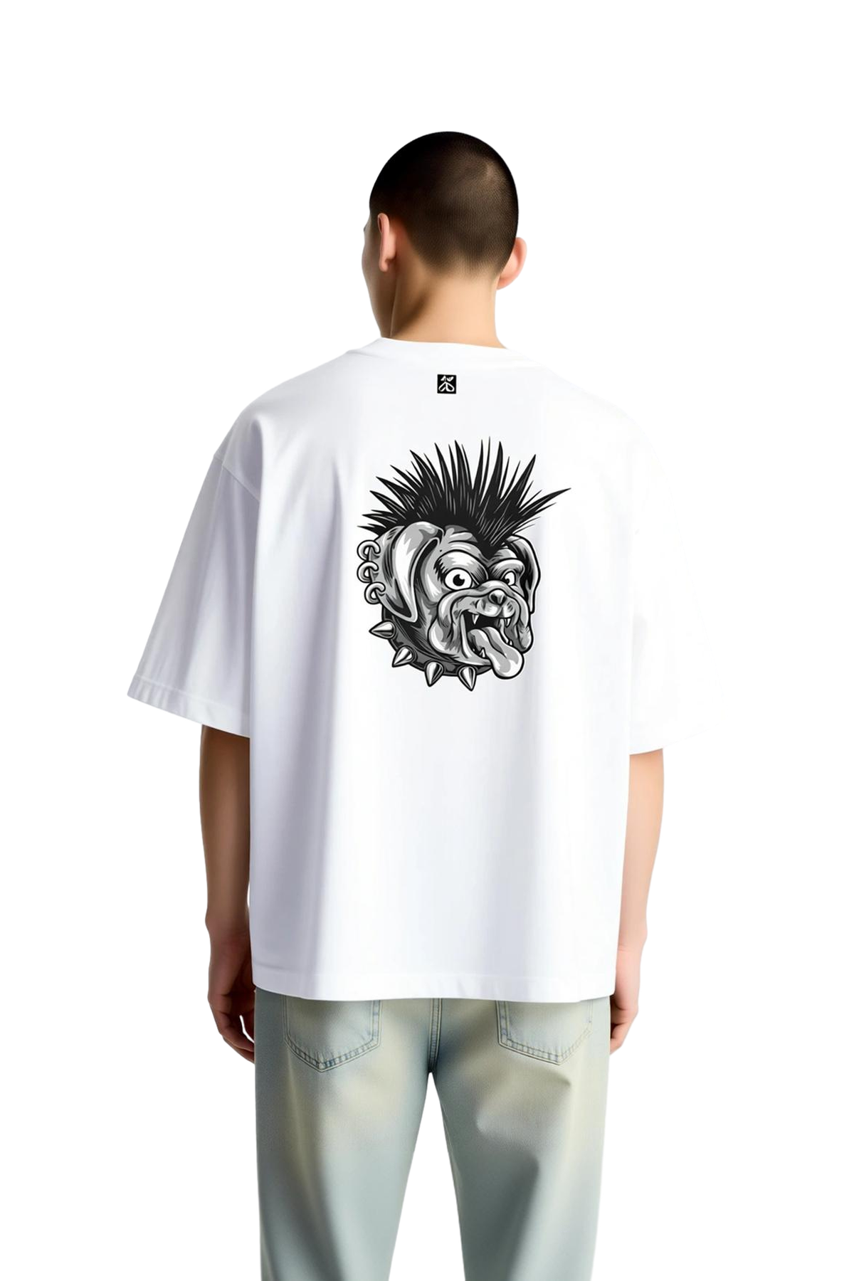 Punk Bulldog Çivili Tasarım Baskılı Erkek Oversize Tişört