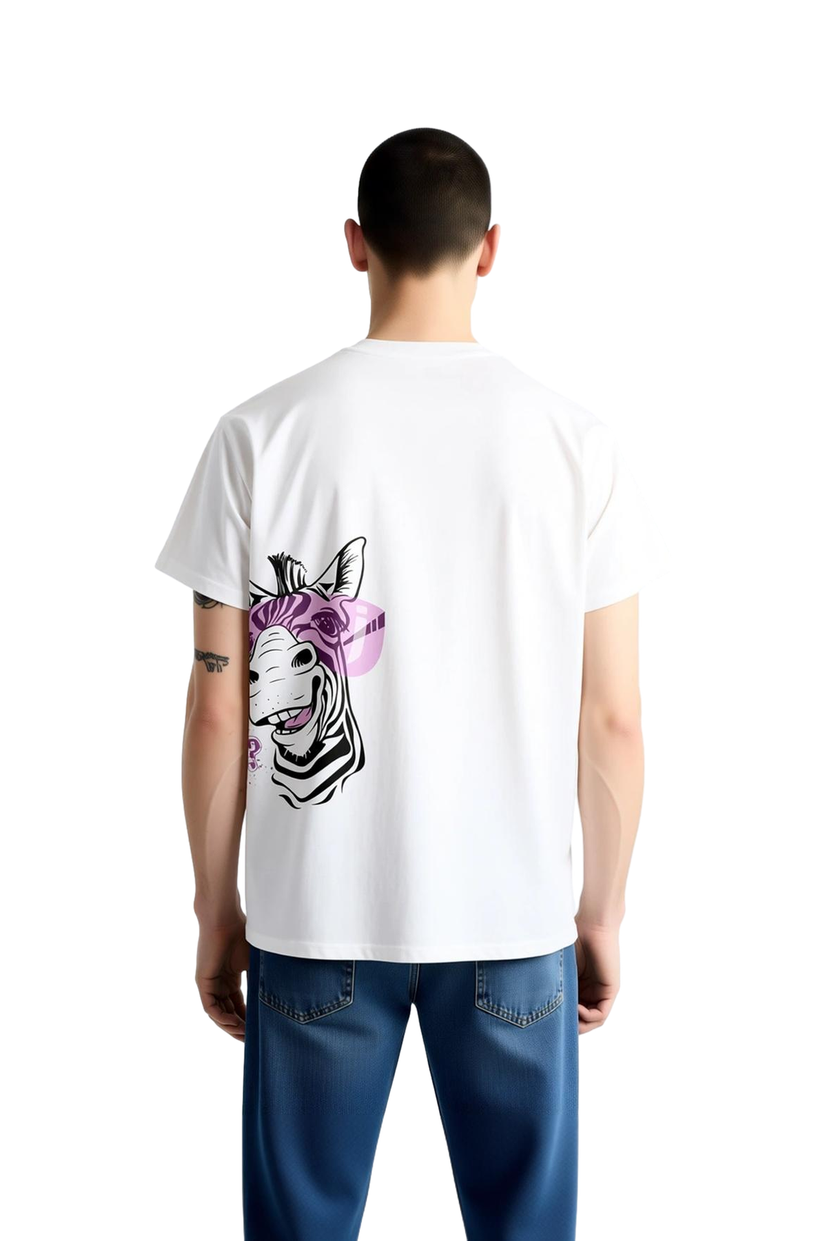 Erkek Günlük Tişört Gülümseyen Zebra Grafik Baskı Rahat Kesim Konforlu Pamuklu Modern Şık Zarif