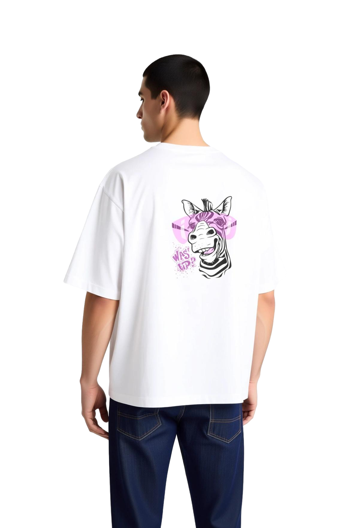 Erkek Oversize Grafik Baskılı Tişört Cartoon Zebra Tasarımı Dijital Baskı Rahat Kesim Günlük Modern