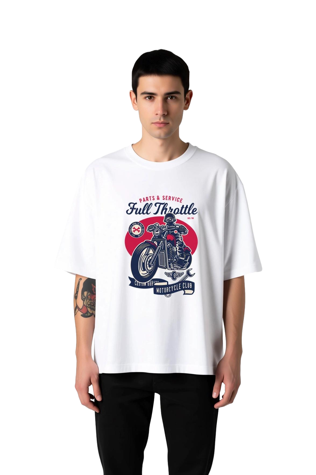 Parts Service Garage Motosiklet Kulübü Baskılı Erkek Oversize Tişört