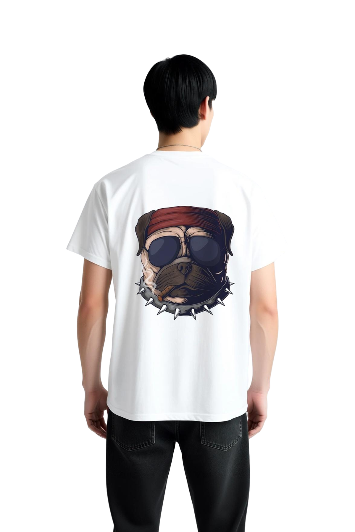 Erkek Grafik Baskılı Tişört Güneş Gözlüklü Köpek Bandana Çivili Tasma Detaylı Rahat Kesim Günlük