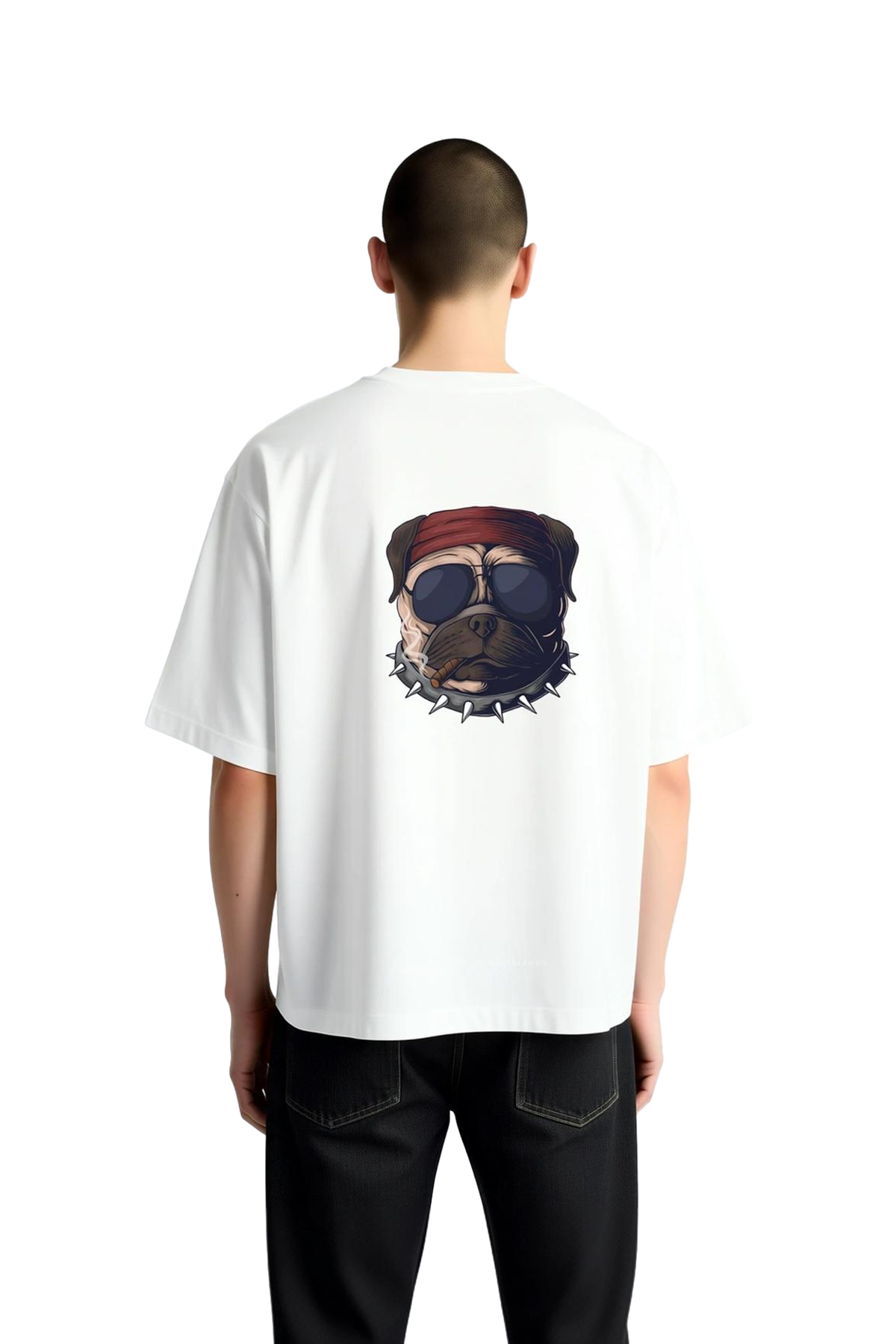 Erkek Oversize Tişört %100 Pamuk Crew Neck Kısa Kol Grafik Baskı Güneş Gözlüğü Bandana Çivili Tasma